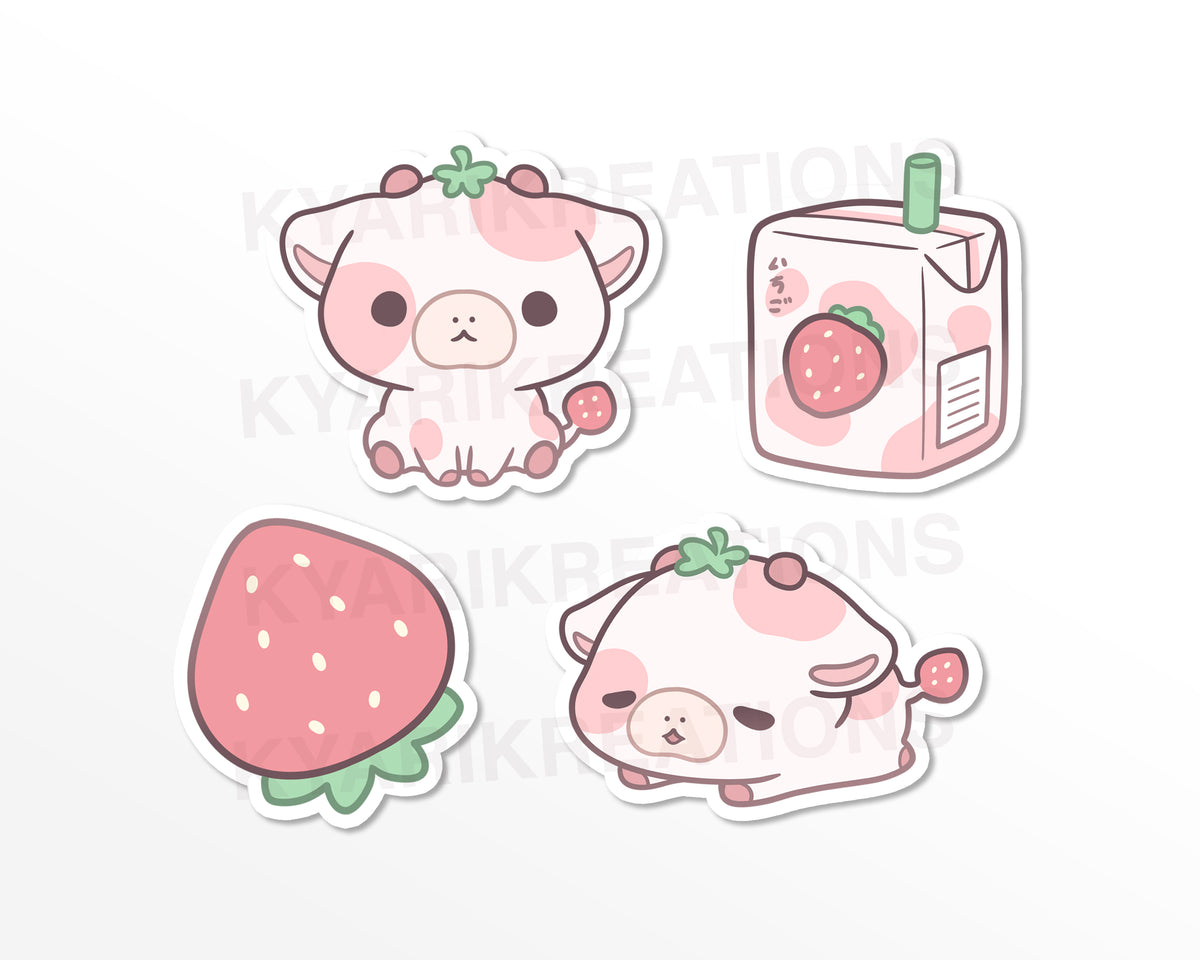 Pink Cow Strawberry Milk Kawaii Wallpapers