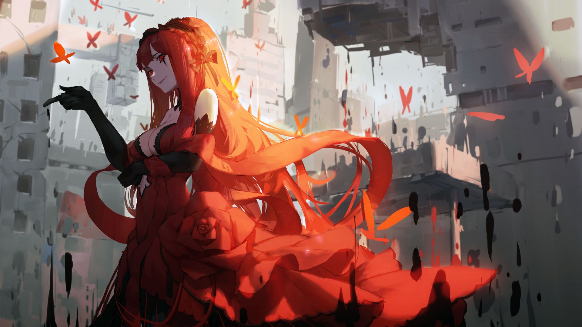 Red Anime Girl 4K Wallpapers