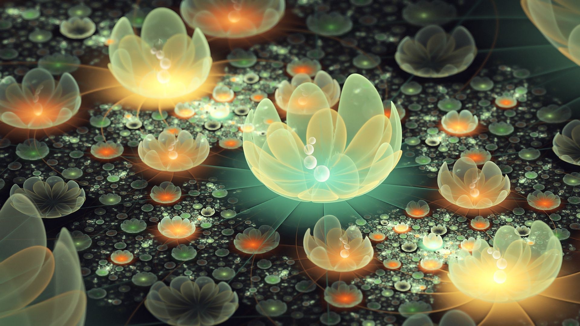 Orange And Blue Glowing Fractal Flowers Wallpapers