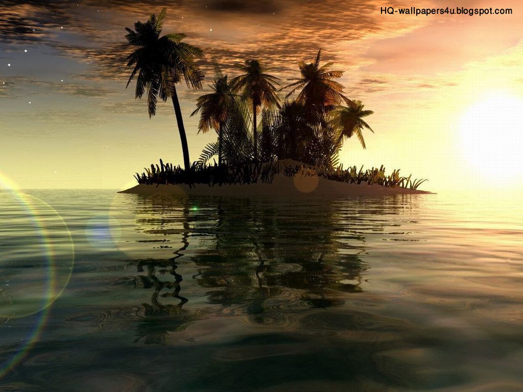 3D Island In Sunset Wallpapers