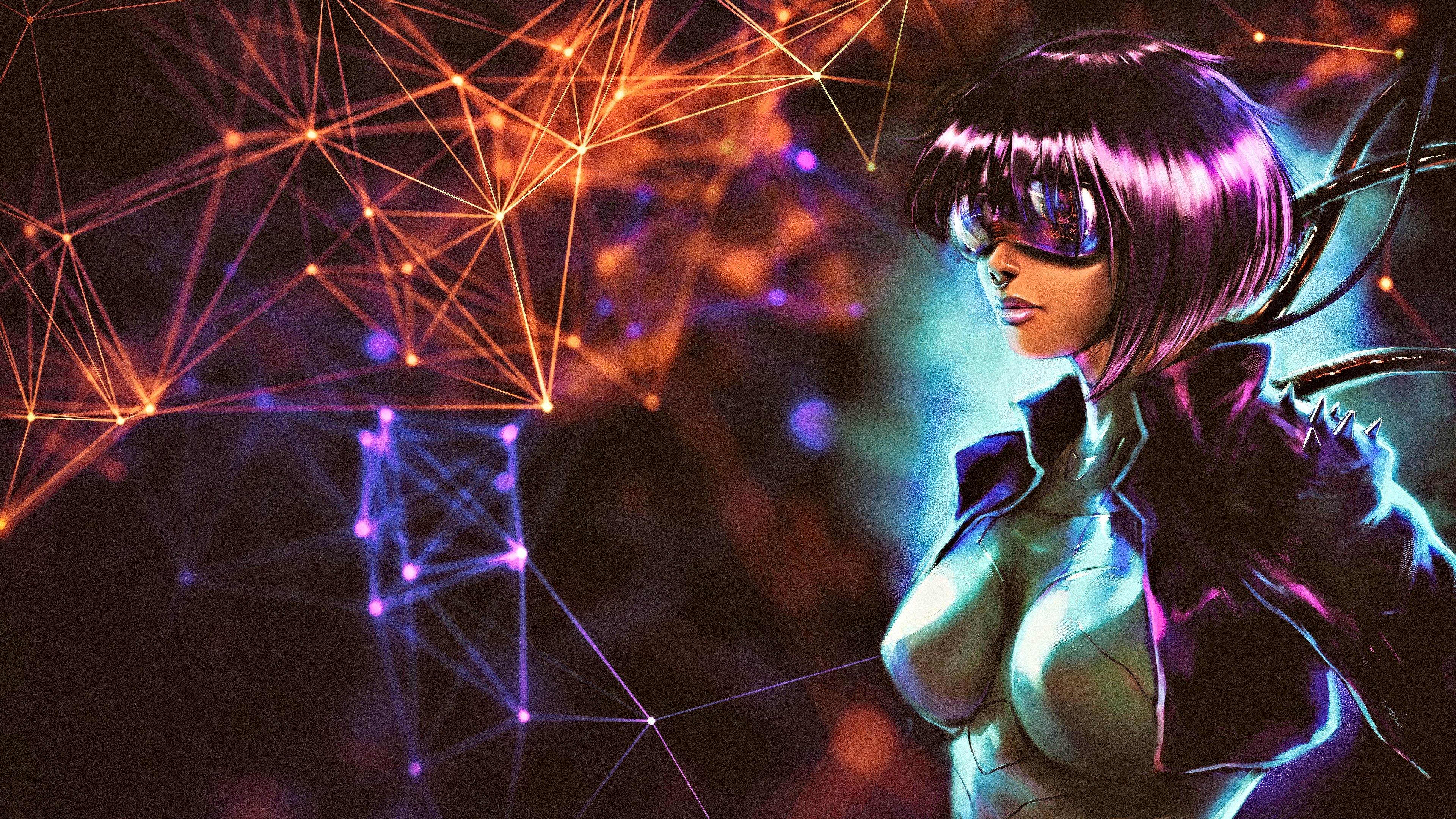 Angry Cyborg Purple Hair Girl Wallpapers