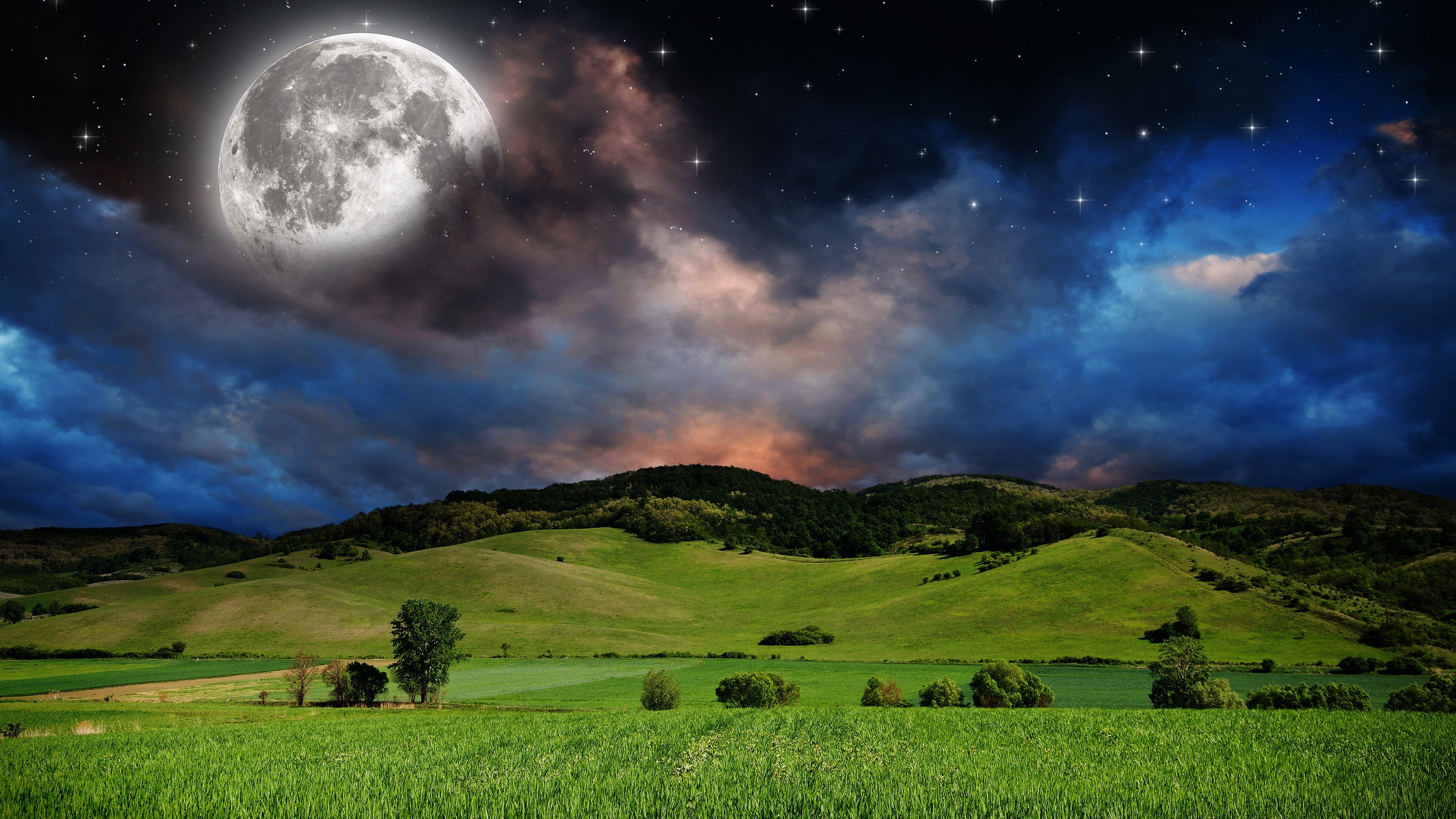 Artistic Full Moon In Starry Night Sky Wallpapers