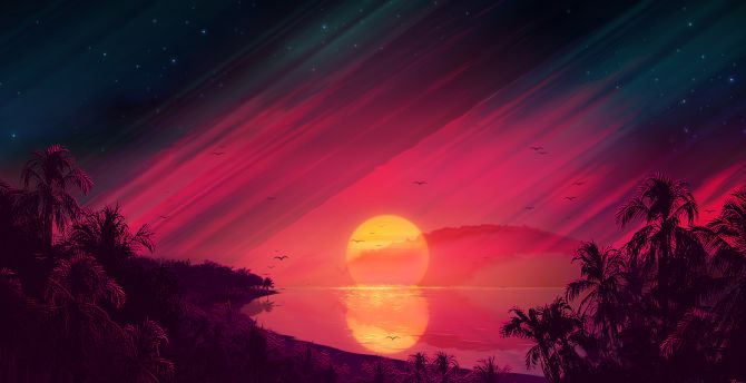 Artistic Sunset At Lake Wallpapers