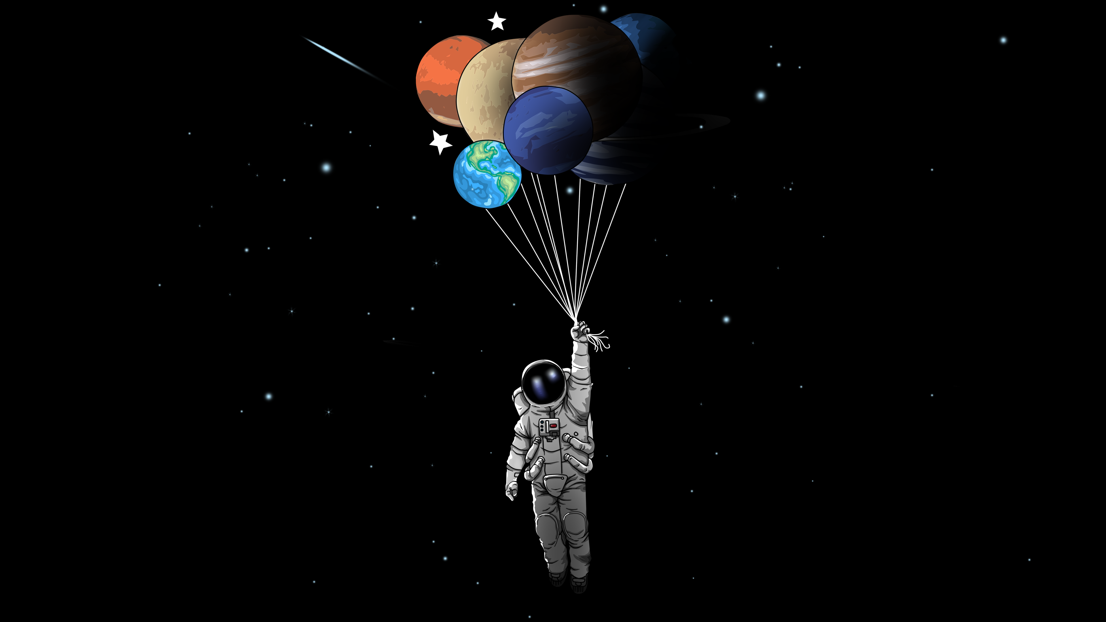 Astronaut Holding Of Colorful Balloons Wallpapers