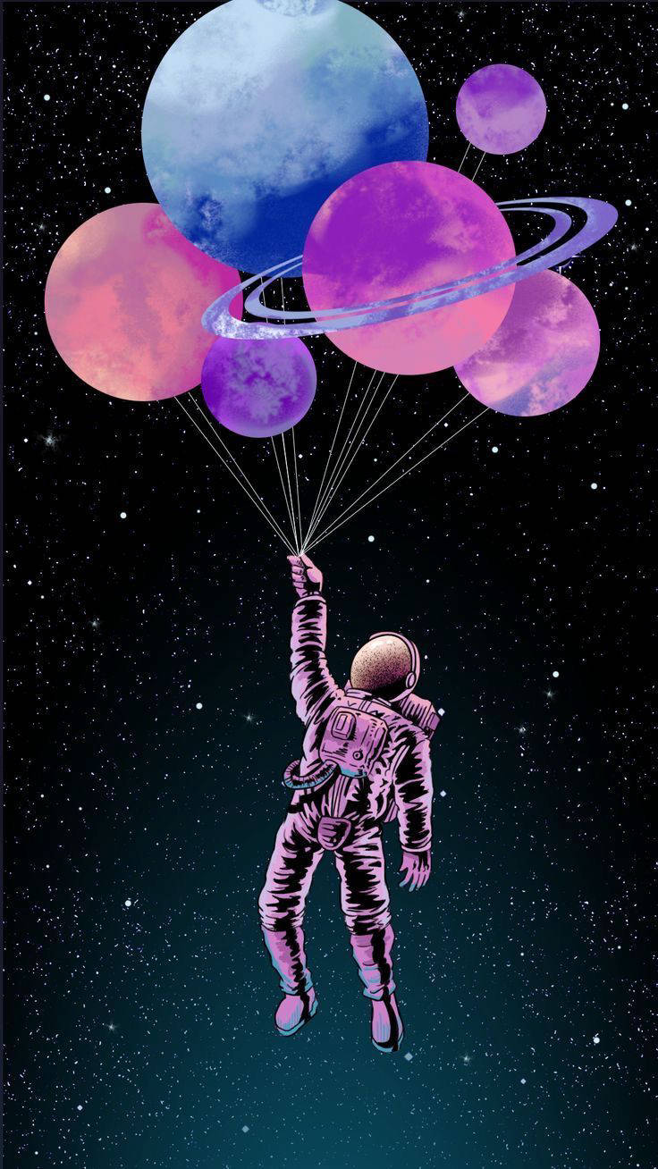 Astronaut Holding Of Colorful Balloons Wallpapers