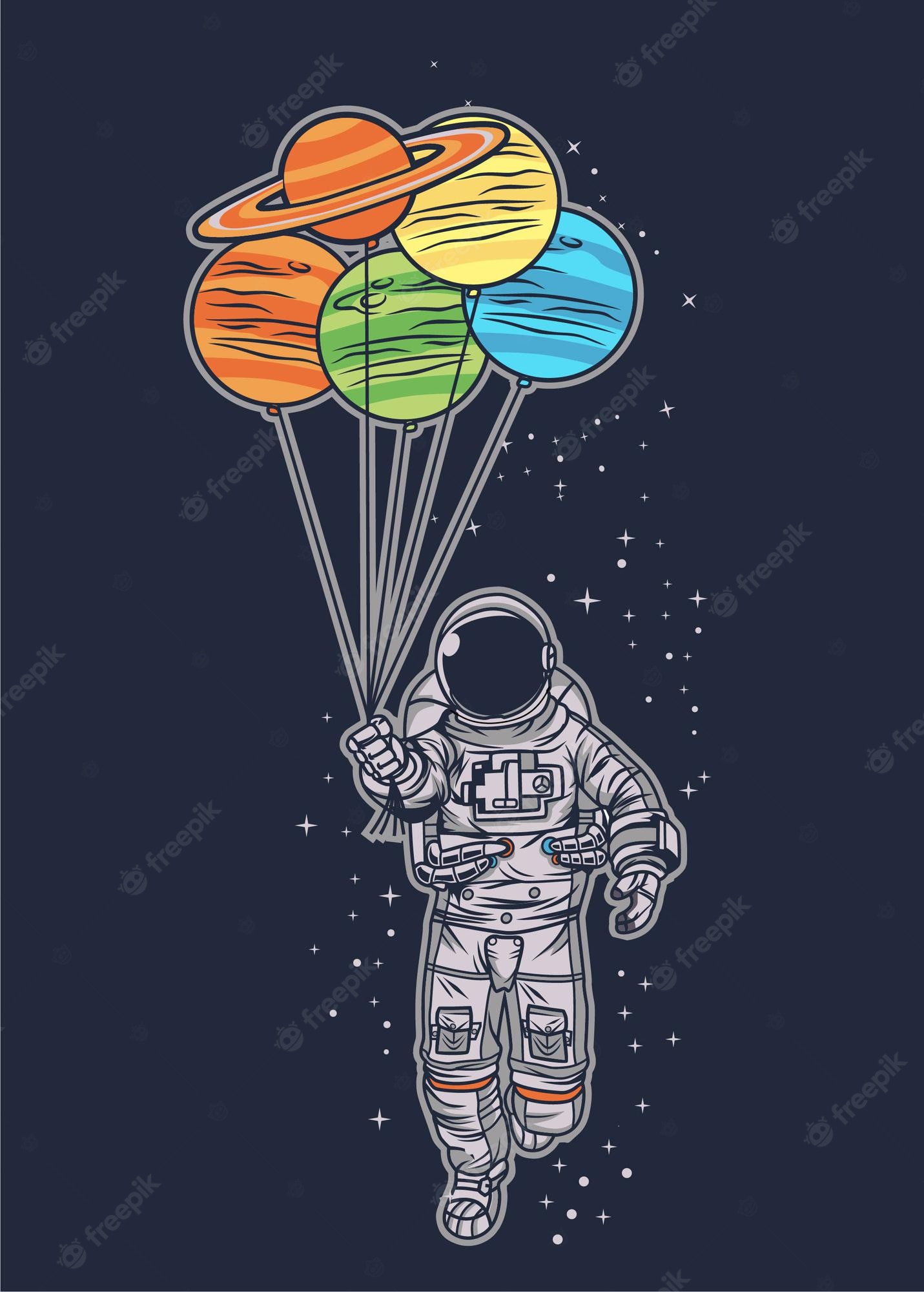 Astronaut Holding Of Colorful Balloons Wallpapers