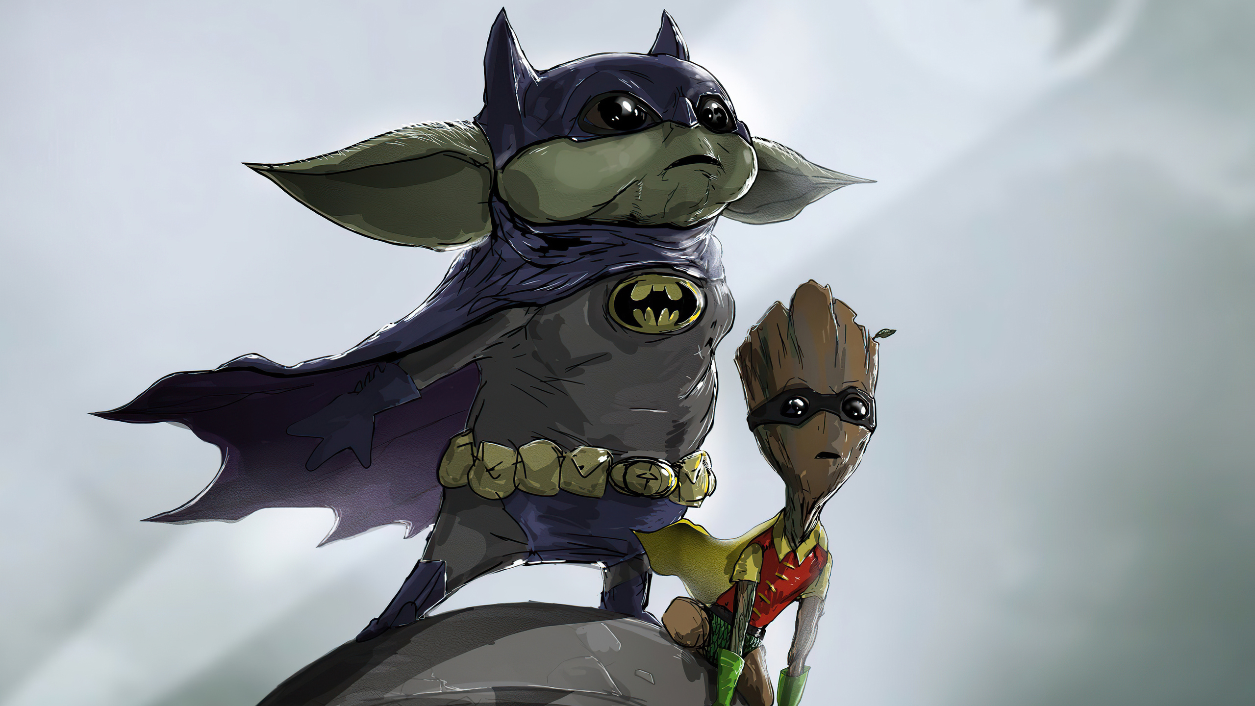 Baby Yoda And Baby Groot Art Wallpapers