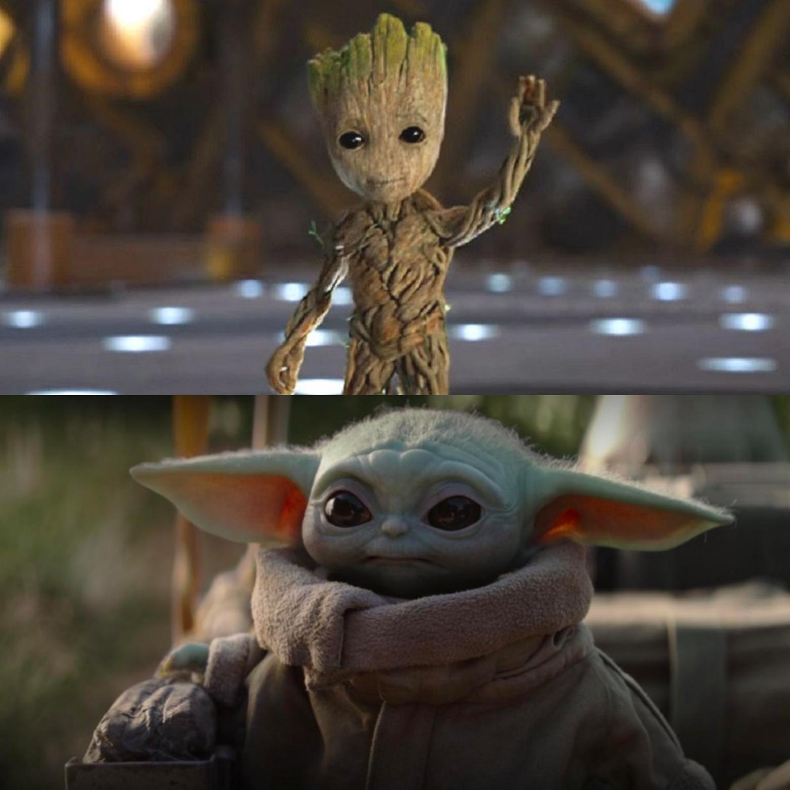 Baby Yoda And Baby Groot Art Wallpapers