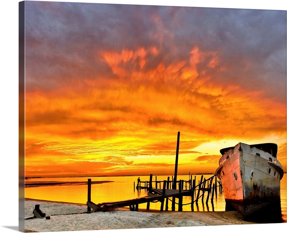 Boat And Red Cloud Art Wallpapers