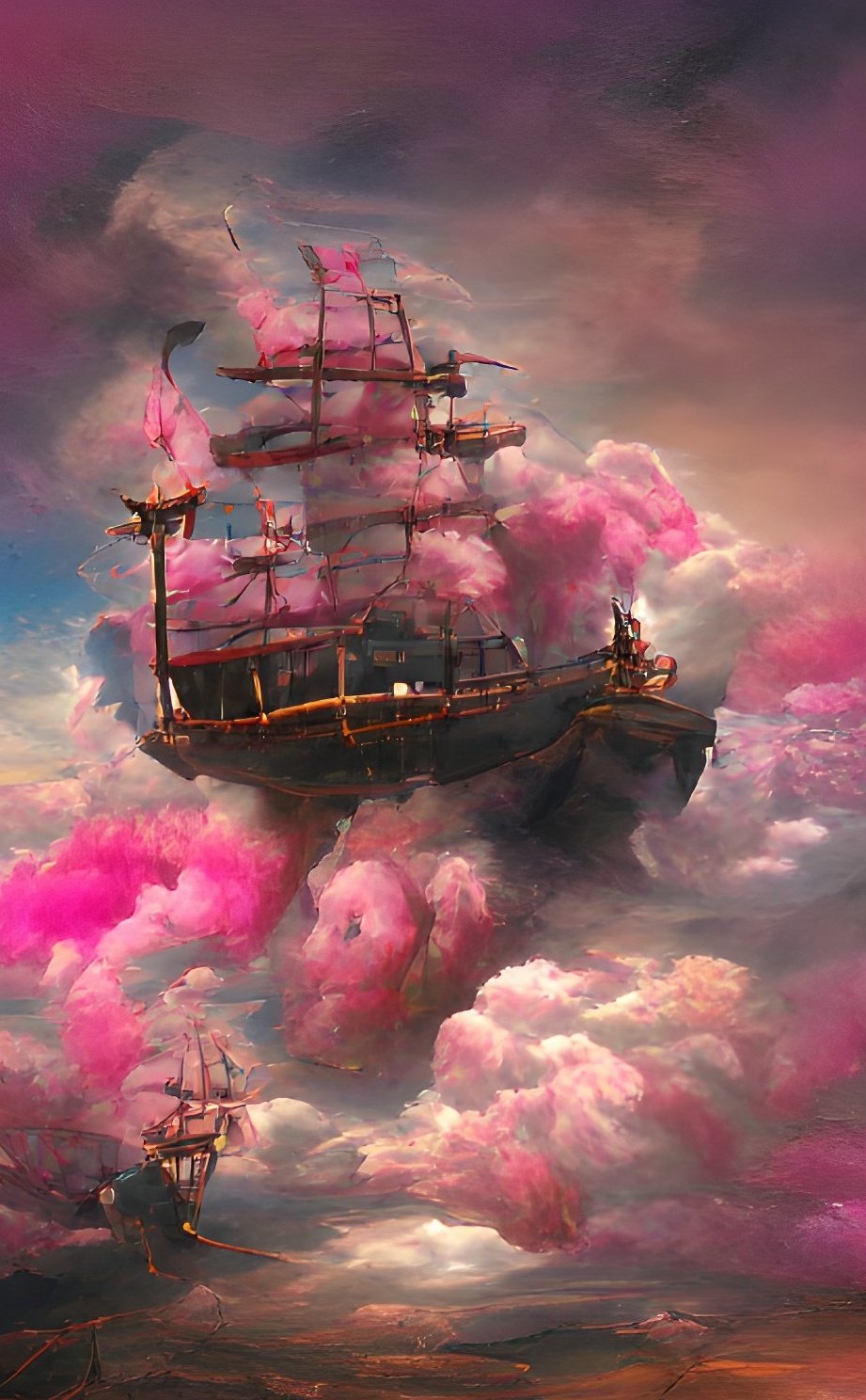 Boat And Red Cloud Art Wallpapers