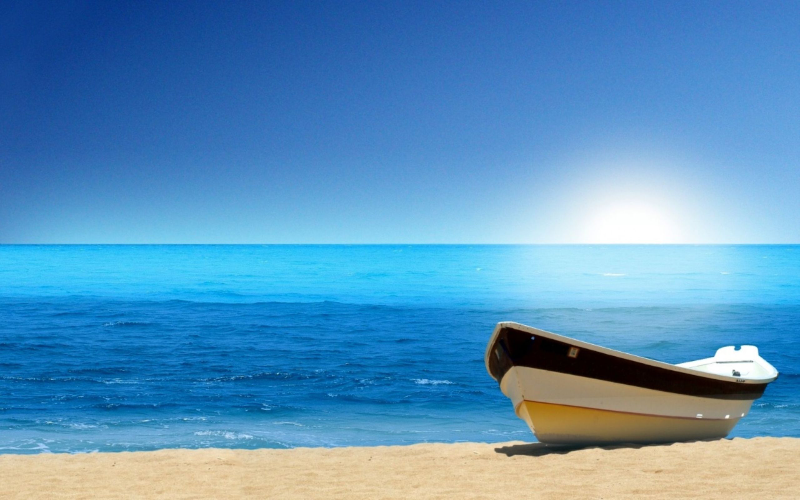 Boat In Blue Sea Water Wallpapers