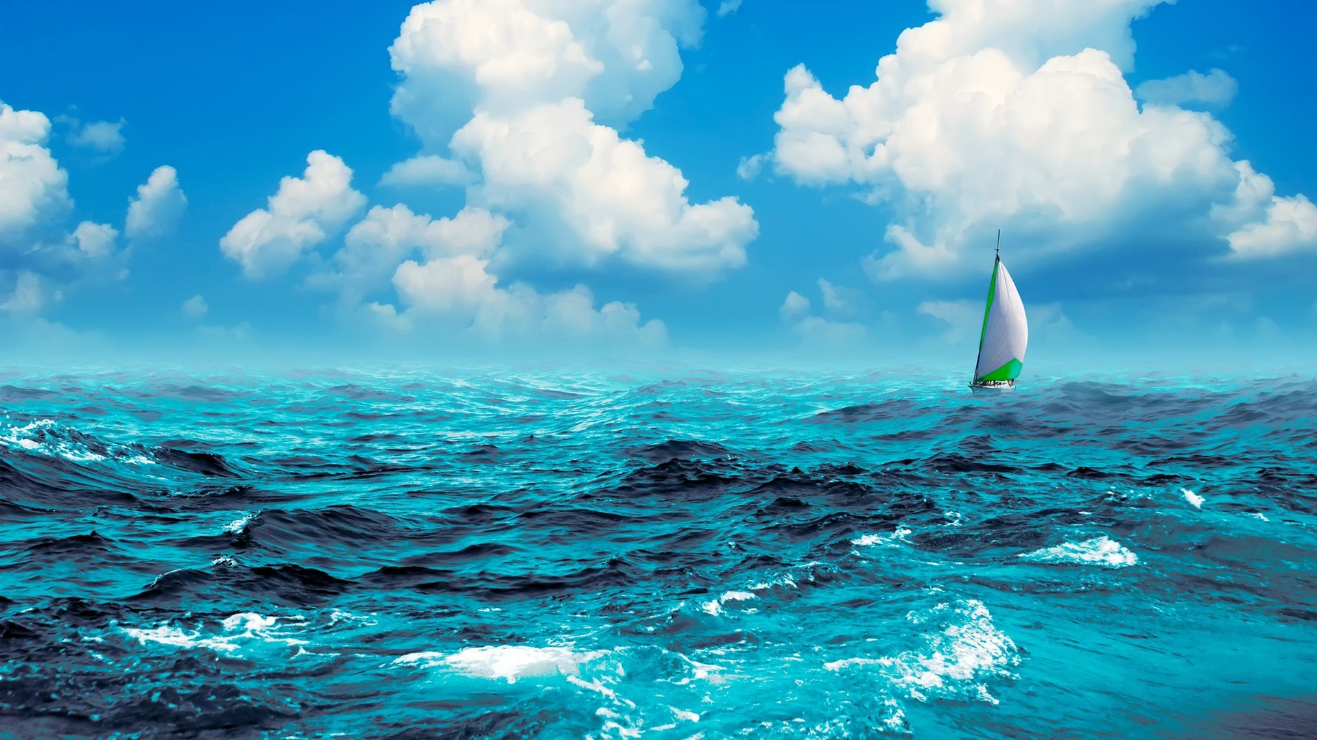 Boat In Blue Sea Water Wallpapers