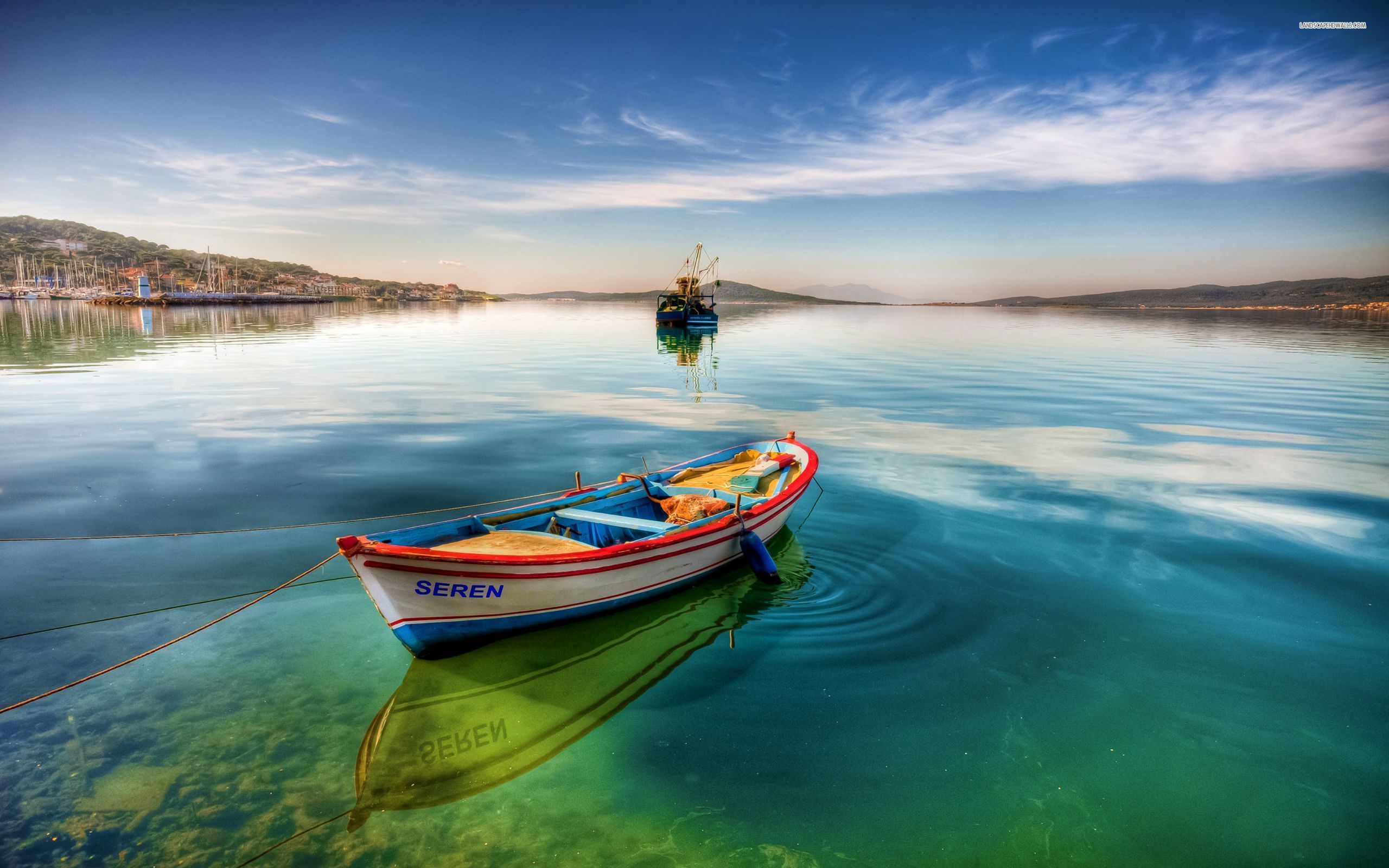 Boat In Blue Sea Water Wallpapers