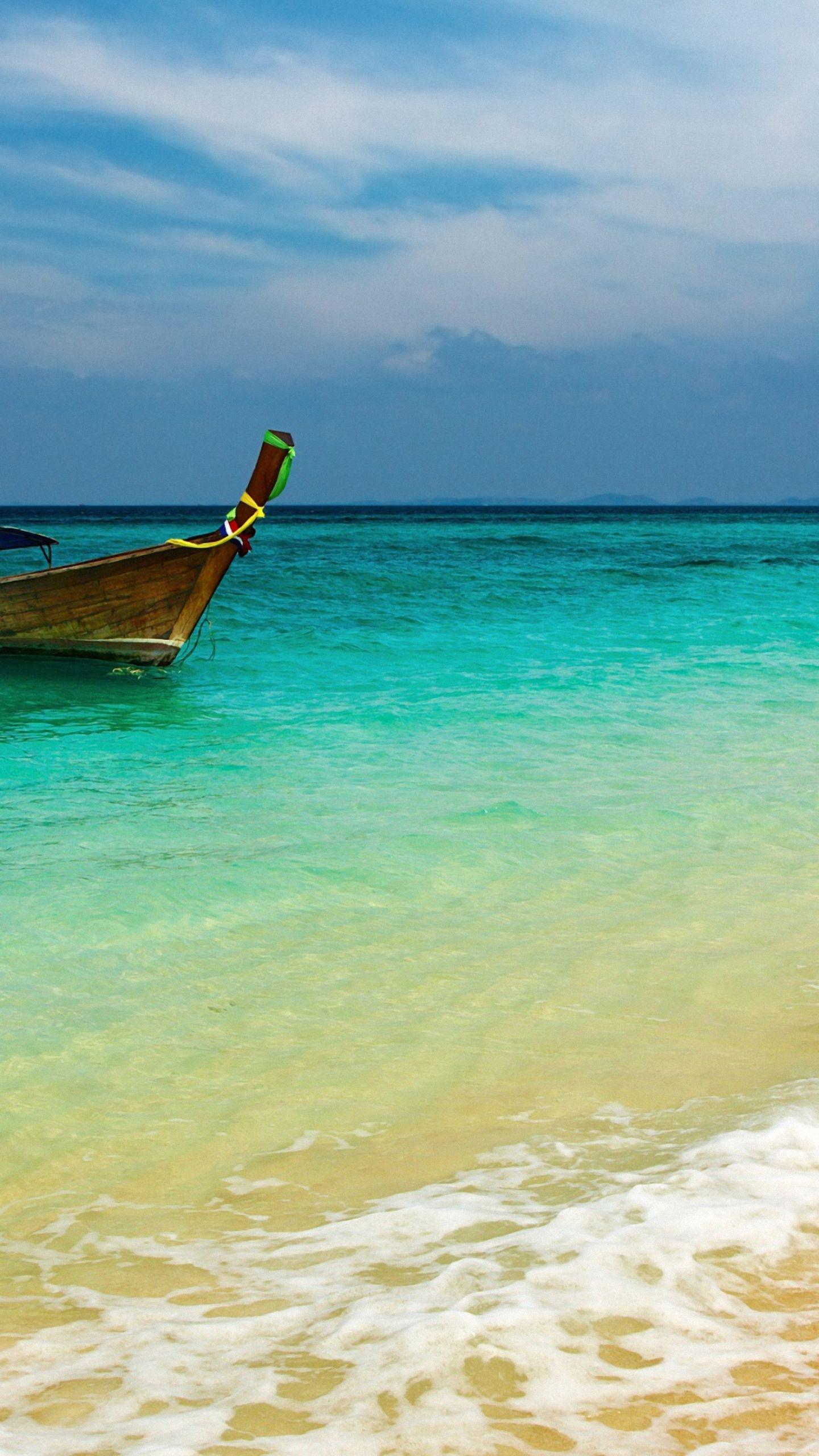 Boat In Blue Sea Water Wallpapers