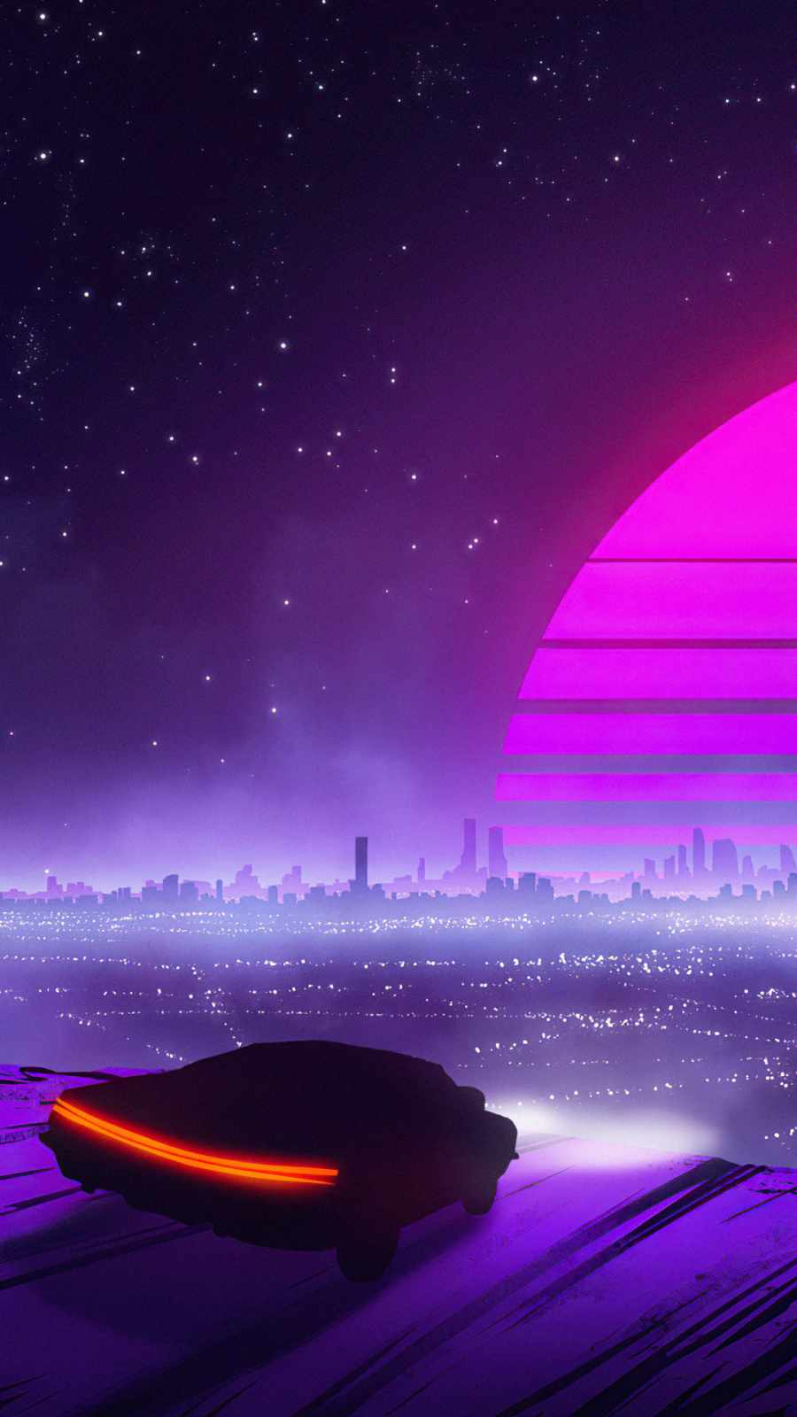 Car In Artistic City Retrowave Wallpapers