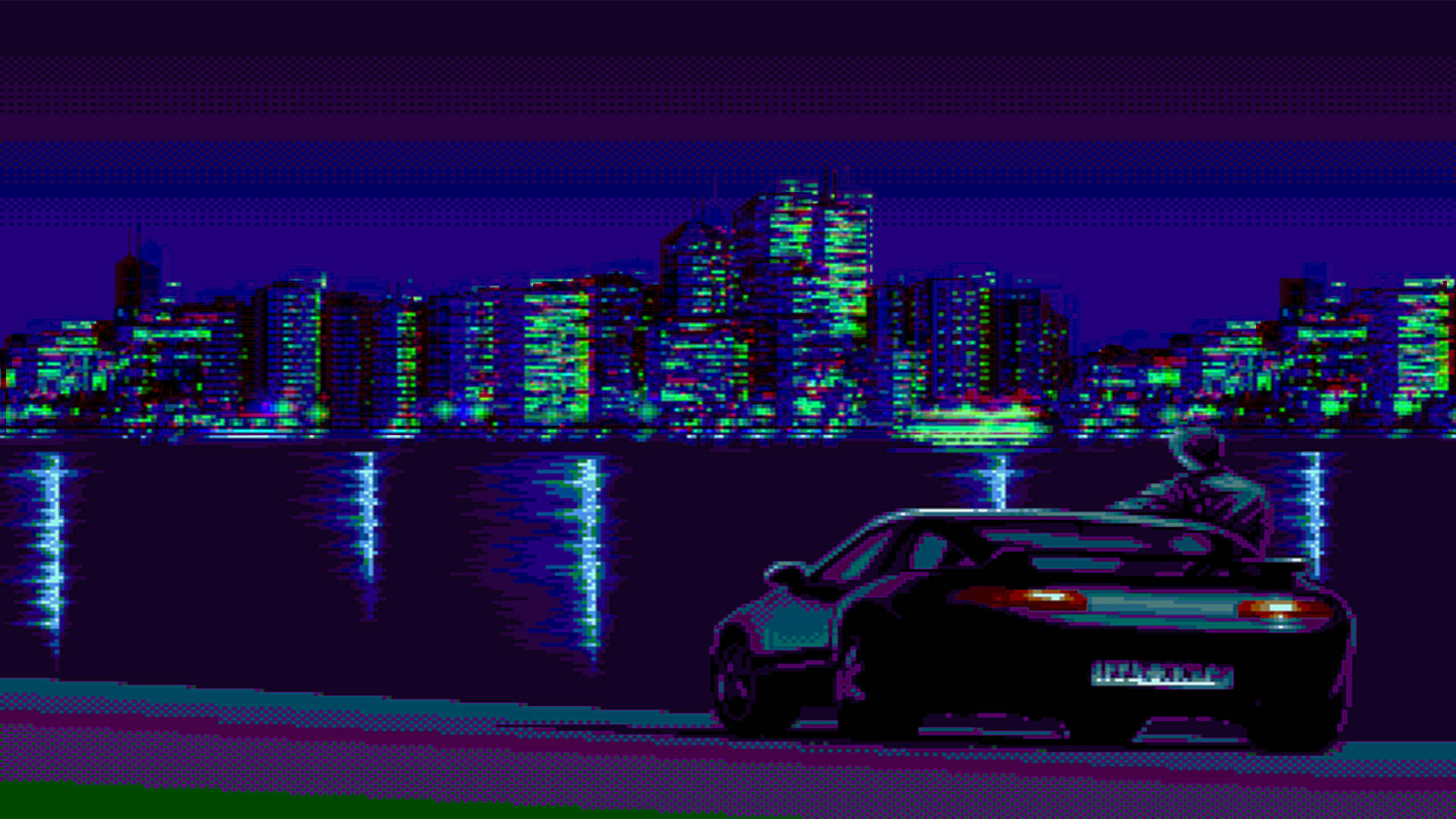 Car In Artistic City Retrowave Wallpapers