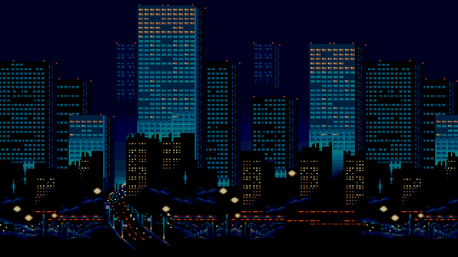 City Buildings Lights 8 Bit Wallpapers