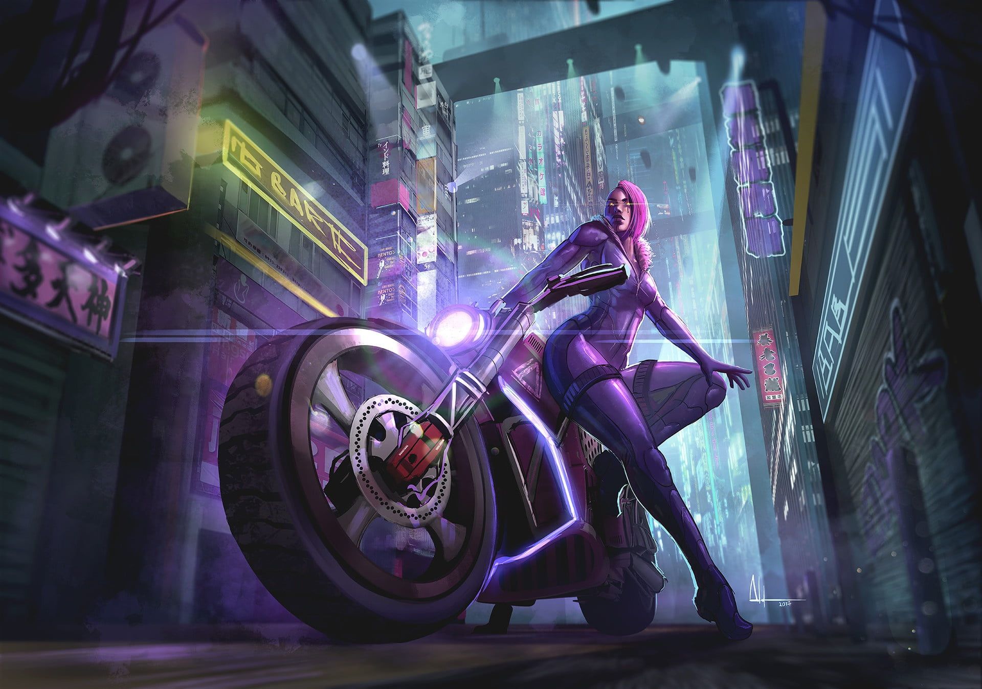 Cyberpunk Motorcycle Girl Wallpapers