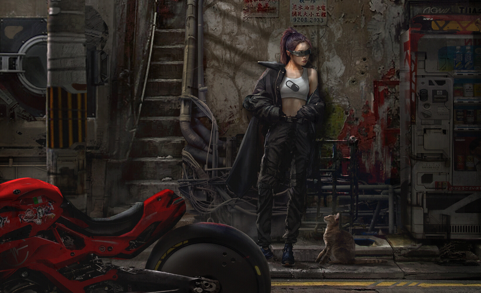 Cyberpunk Woman In Motorcycle Wallpapers