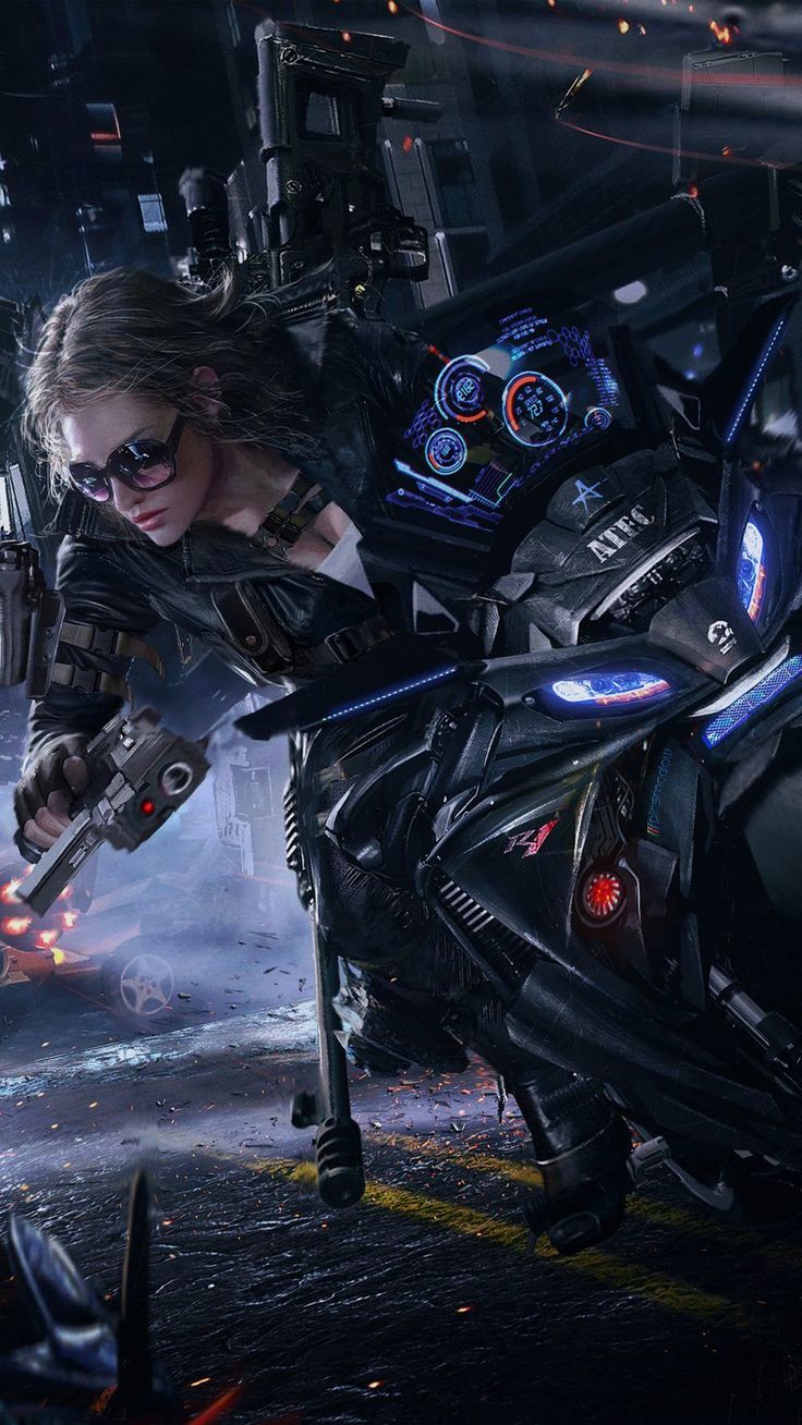 Cyberpunk Woman In Motorcycle Wallpapers