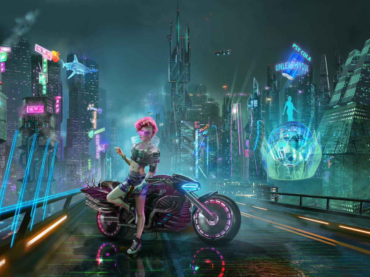 Cyberpunk Woman In Motorcycle Wallpapers