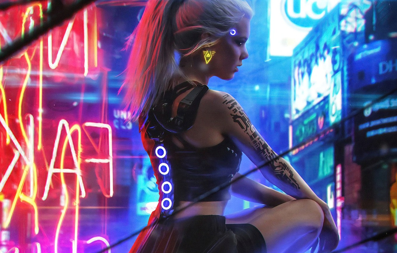 Cyborg Dog And Girl Cyberpunk Futuristic City Wallpapers