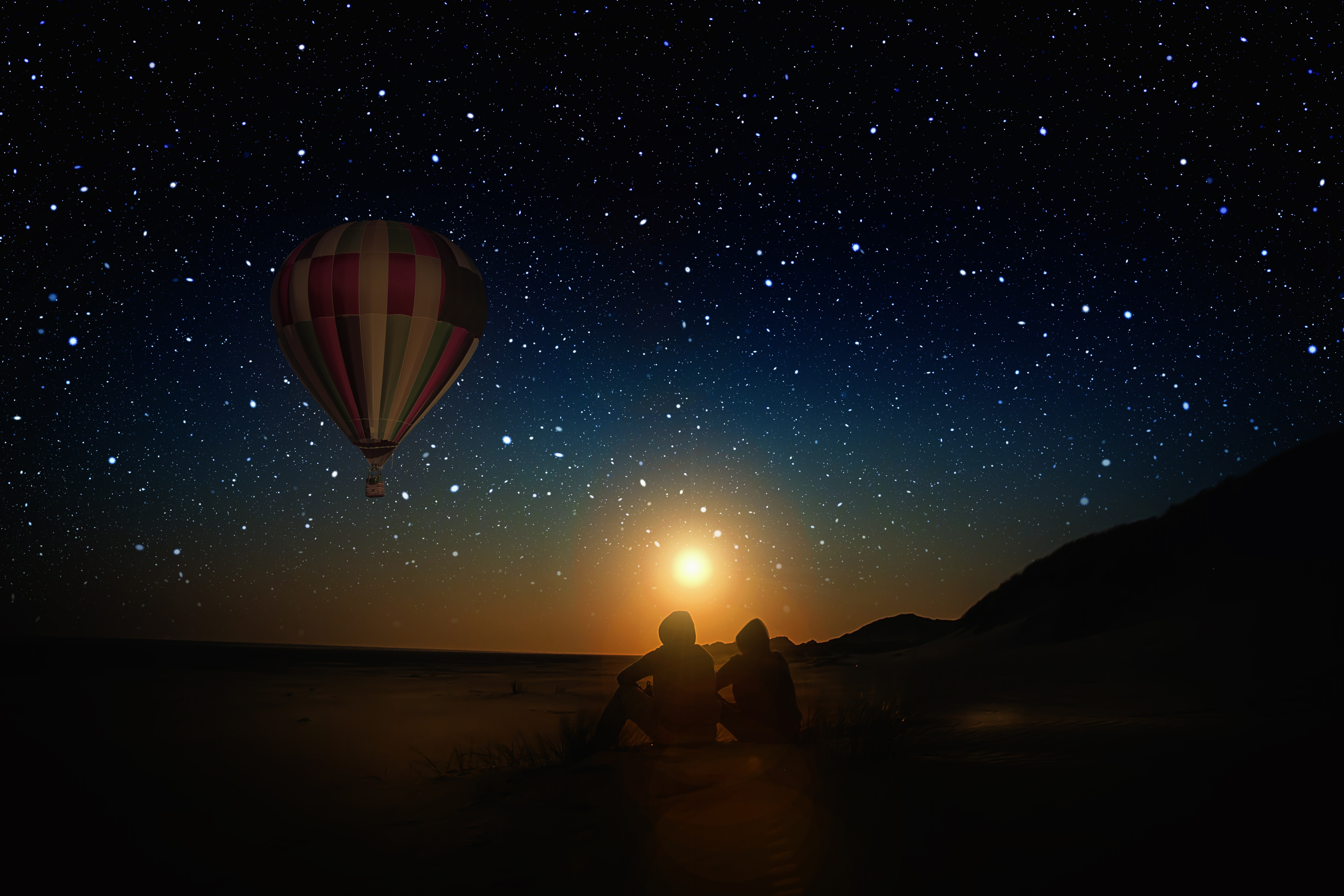 Dark Night In Air Balloon Wallpapers