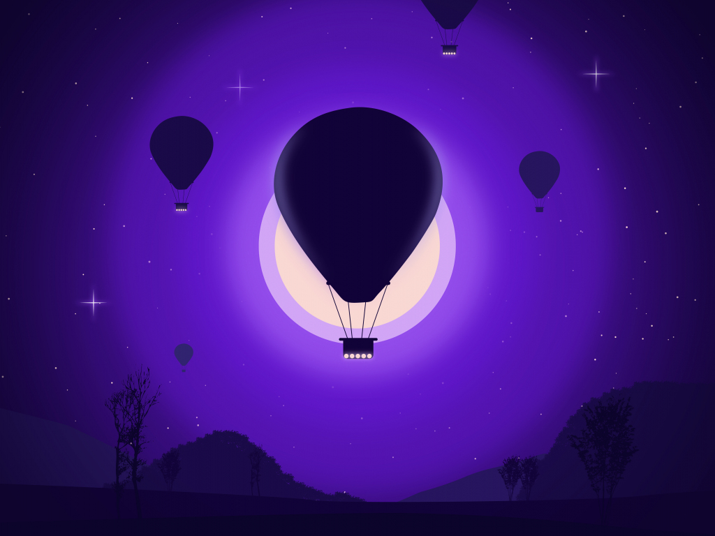 Dark Night In Air Balloon Wallpapers