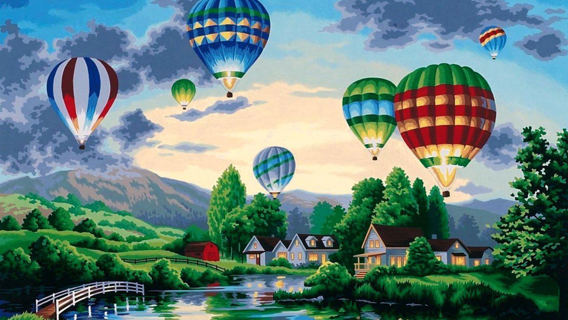 Desert Art And  Hot Air Balloon Wallpapers