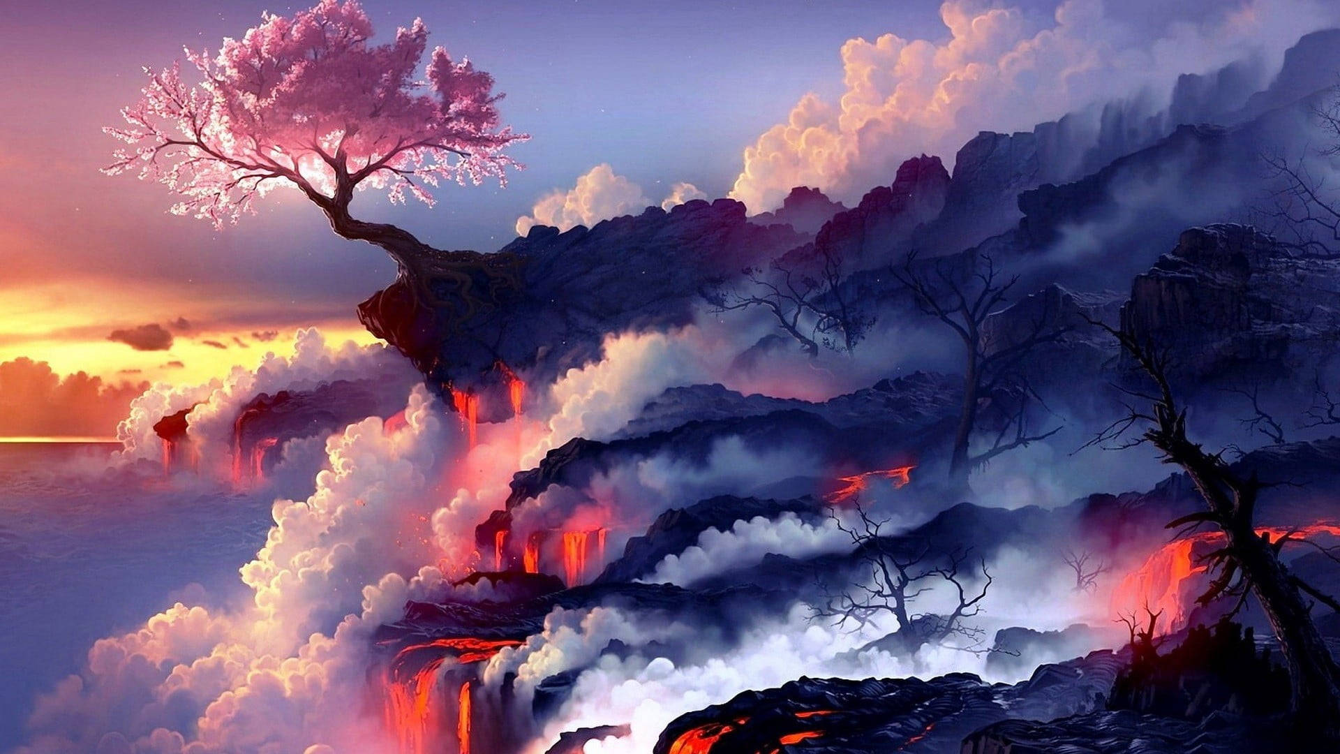 Fire Sunset Digital Art Wallpapers