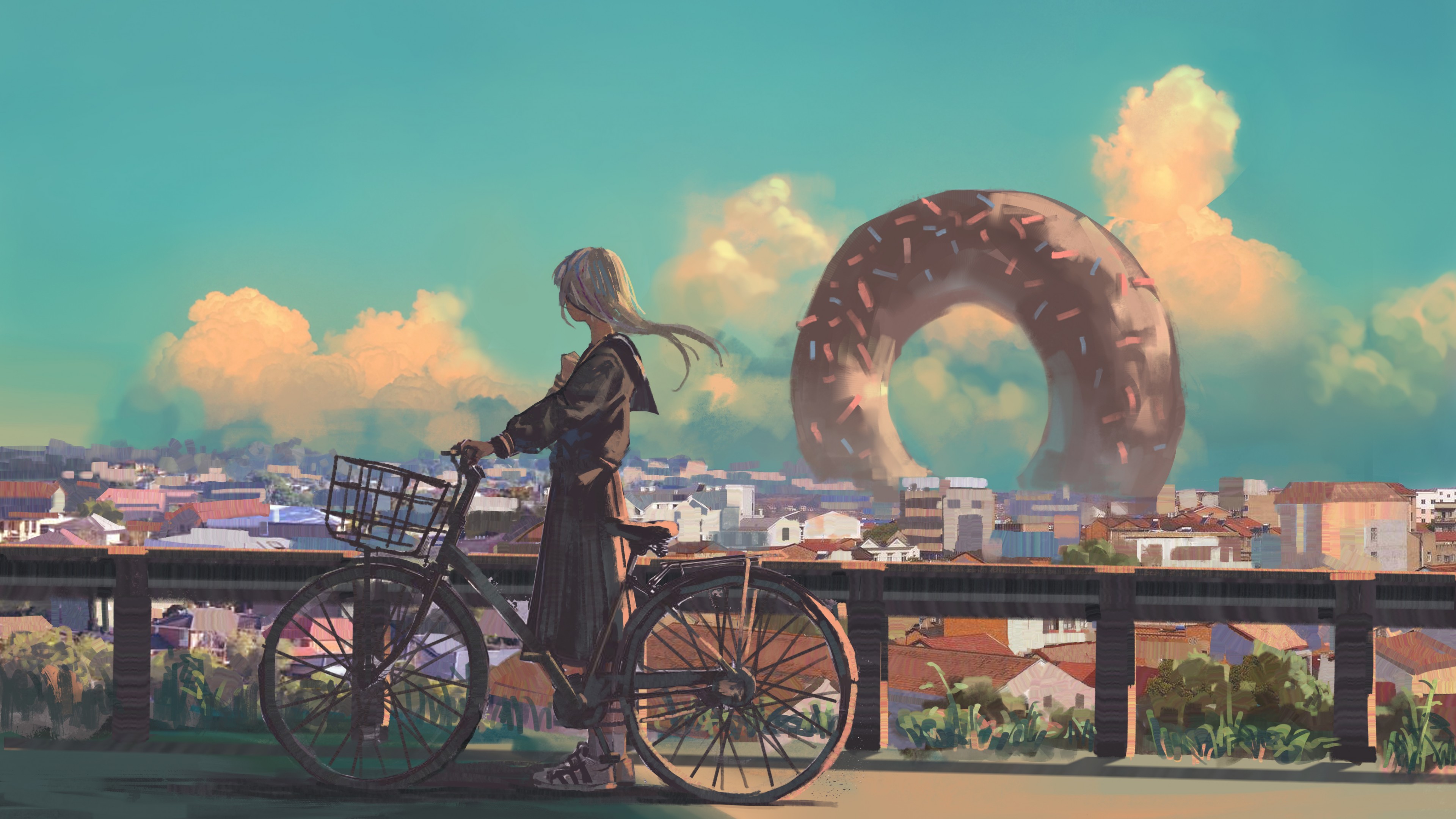 Girl On Bike Artwork Wallpapers