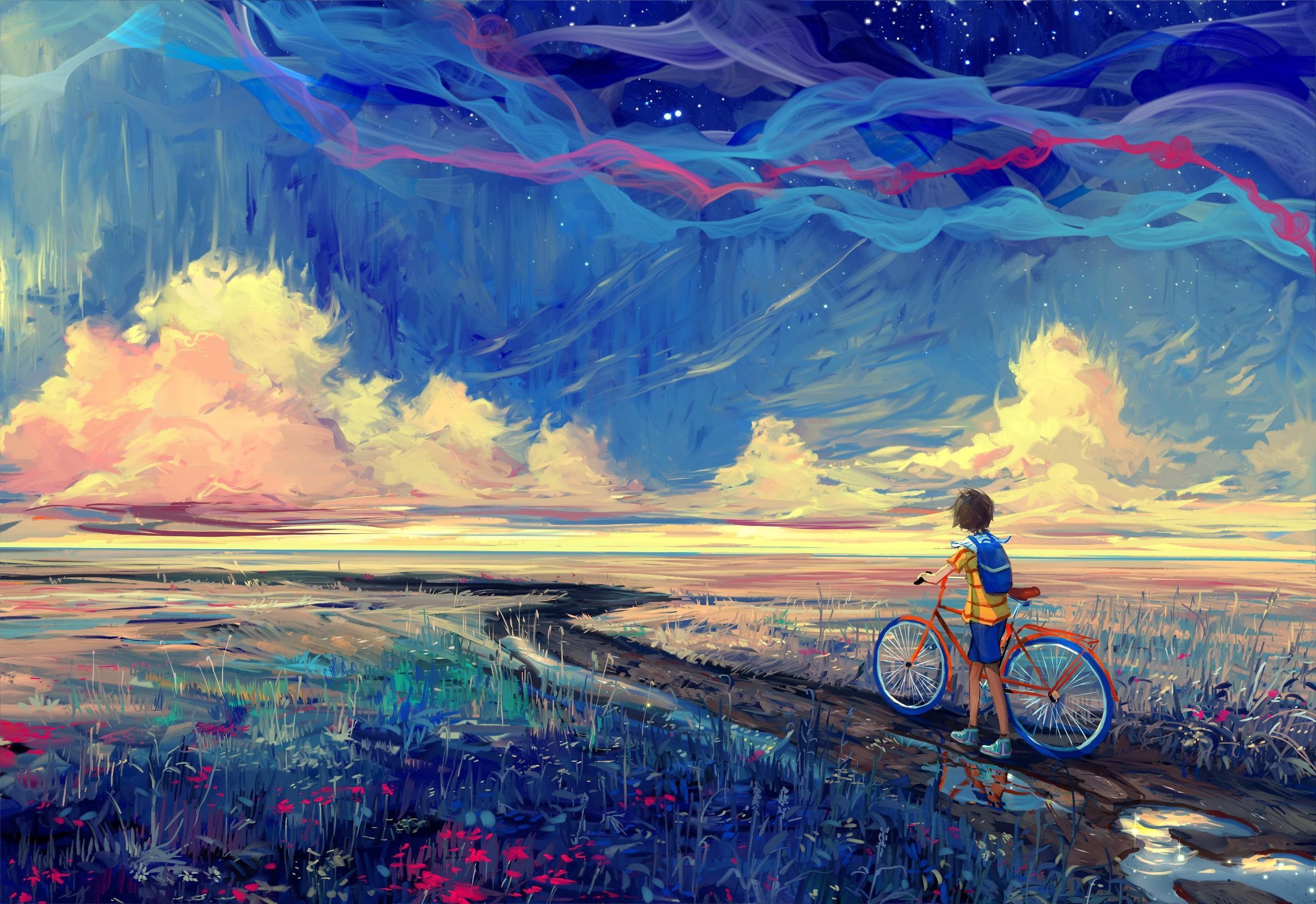 Girl On Bike Artwork Wallpapers