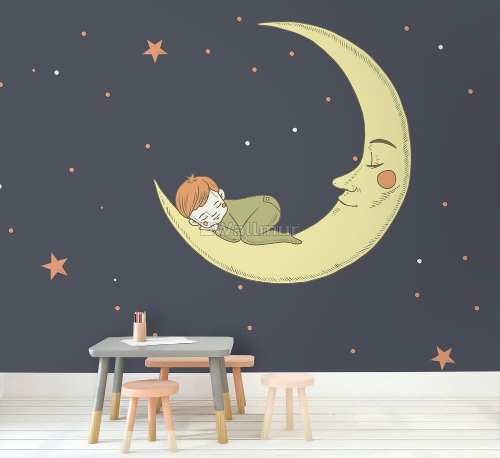 Kid Near Colorful Circle Moon Wallpapers