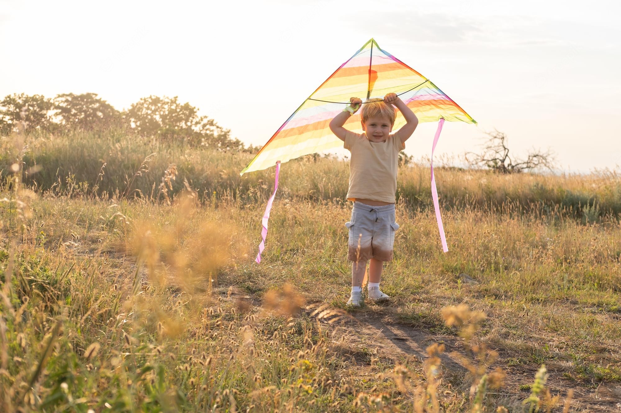 Kid Playing With Kite A Bit Of Happiness Wallpapers