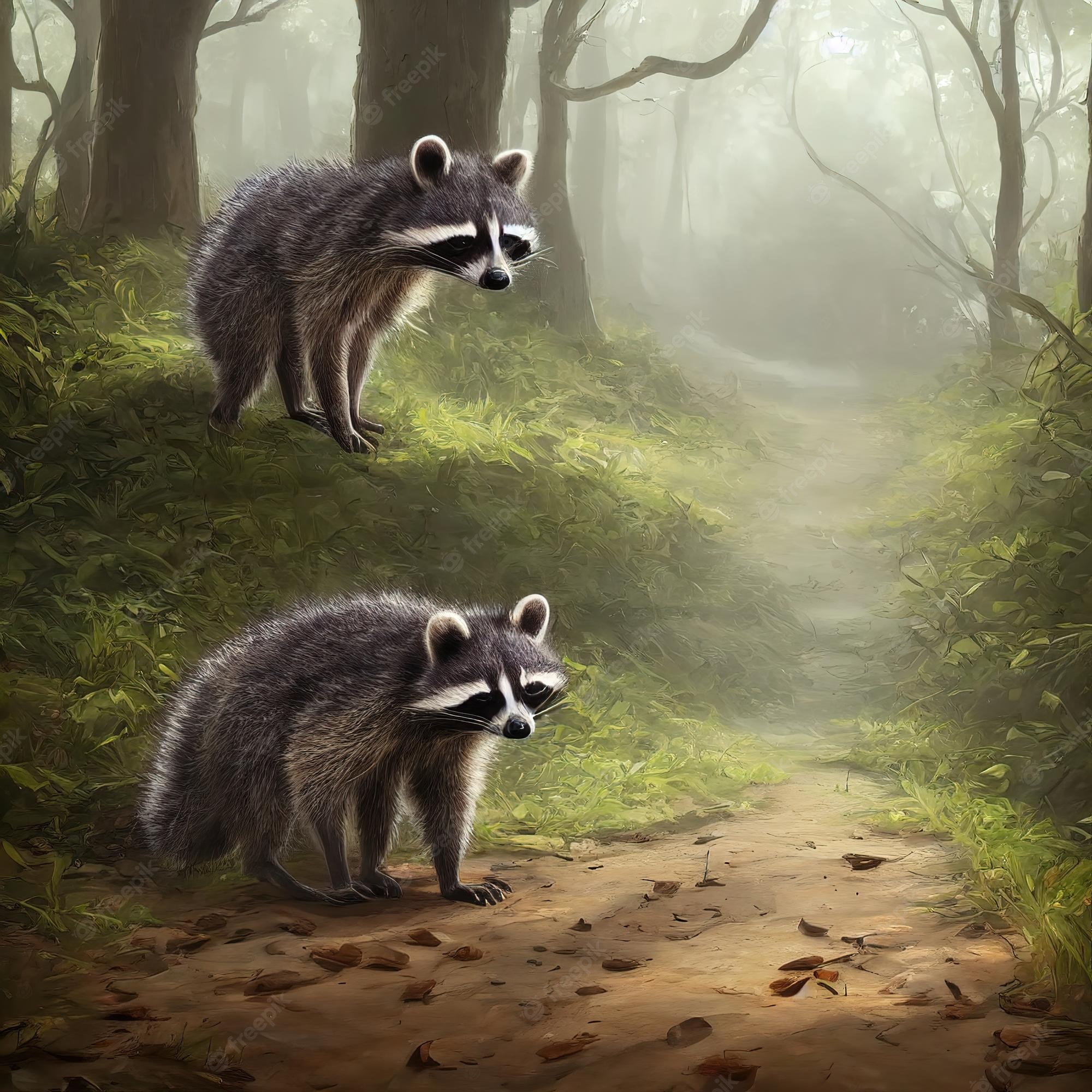 Little Raccoon In Forest Arwork Wallpapers