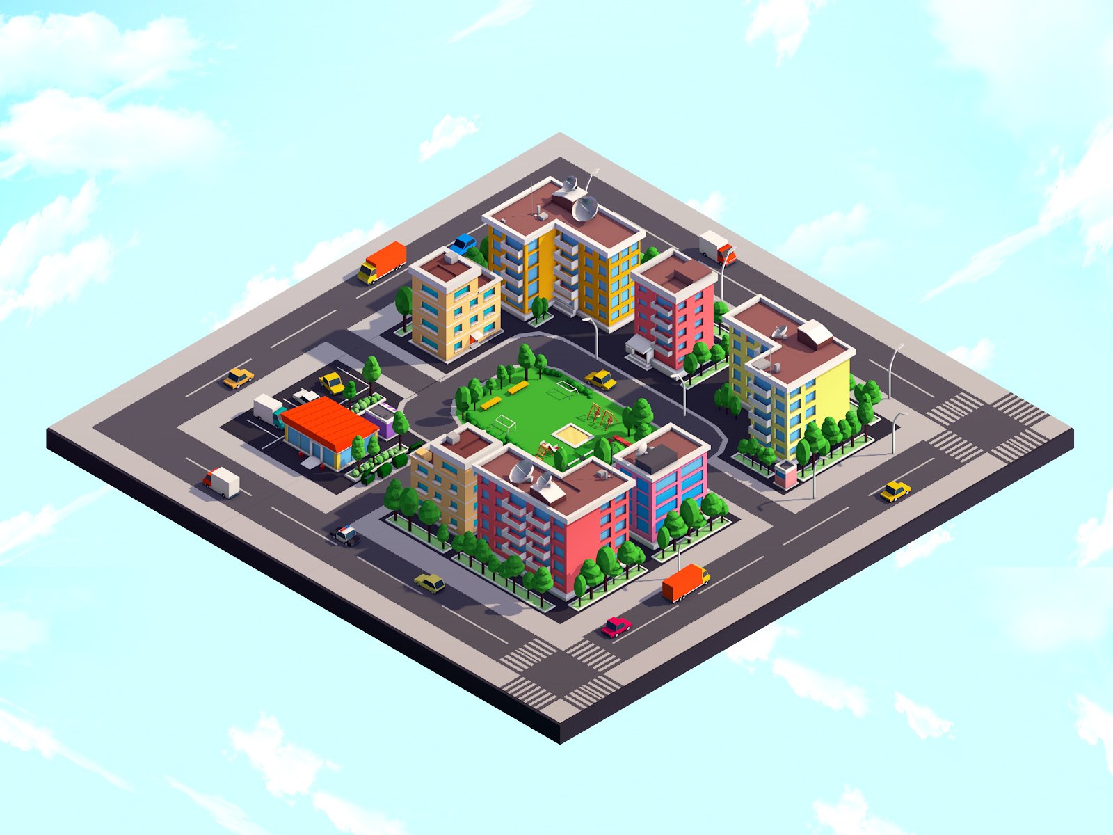 Low Poly City Block Wallpapers