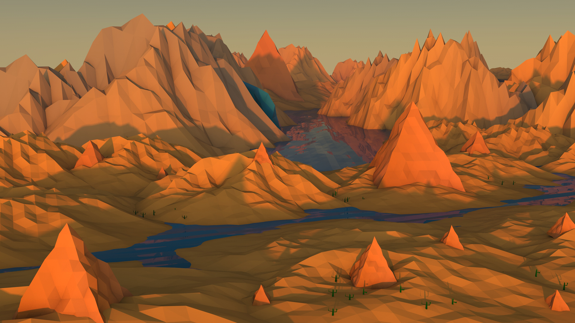 Low Poly Digital Desert Mountains Wallpapers