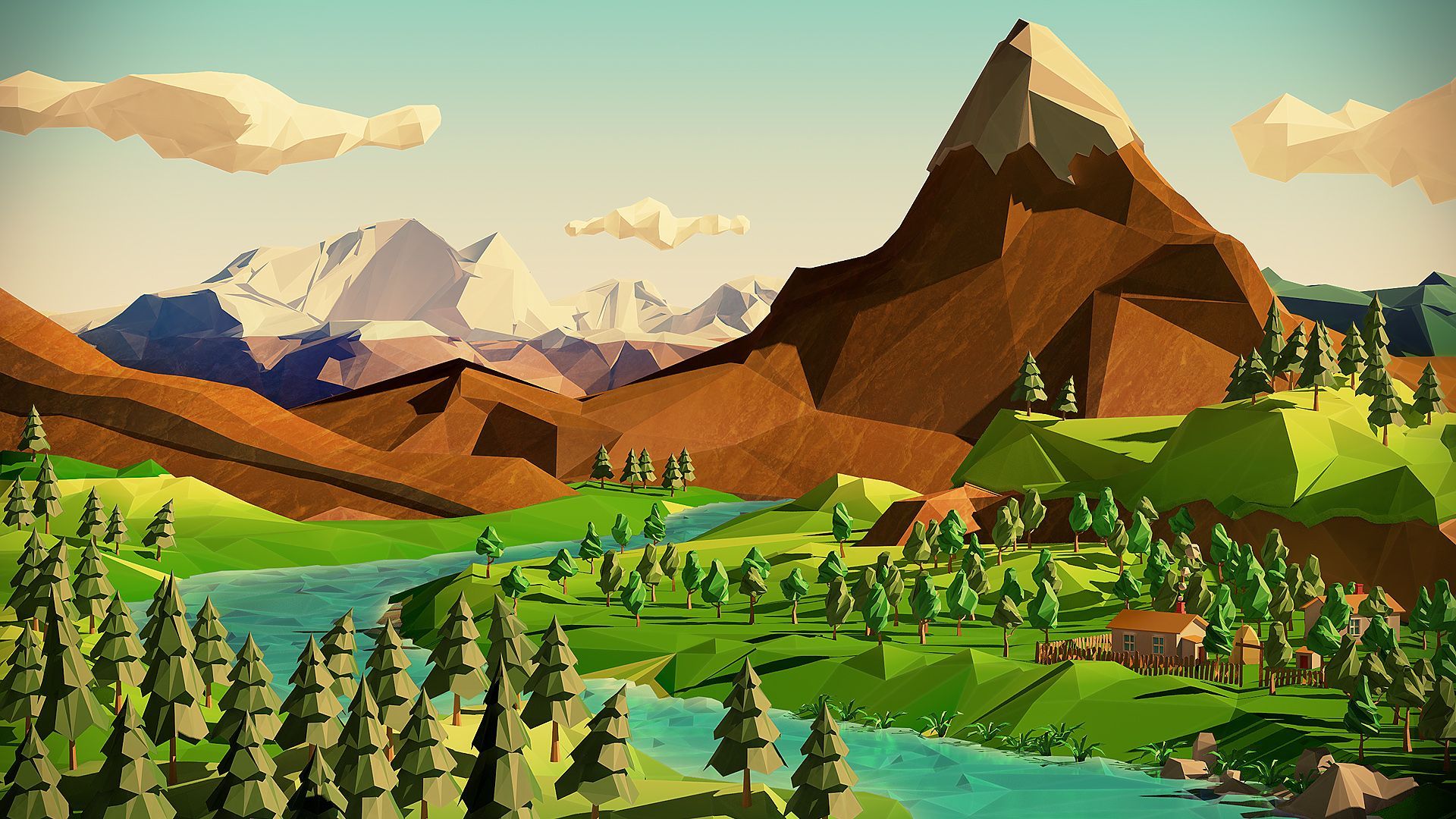 Low Poly Sunrise Mountain Portrait Wallpapers