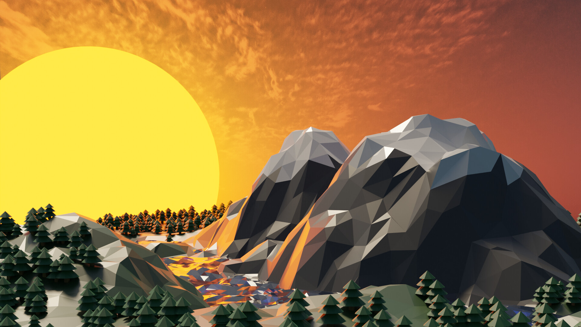 Low Poly Sunrise Mountain Portrait Wallpapers