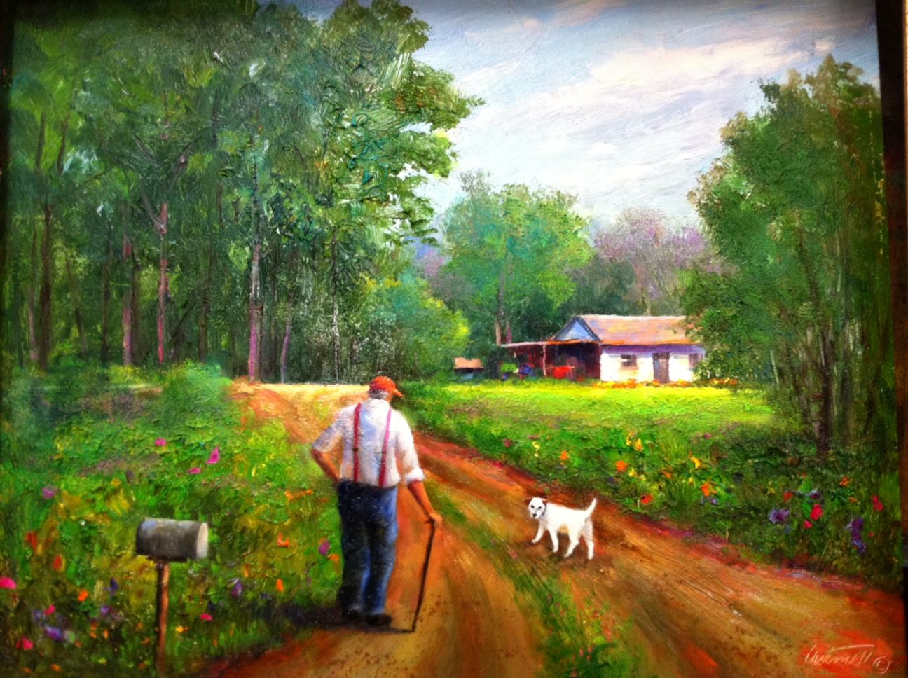 Man And Dog Painting Landscape Wallpapers