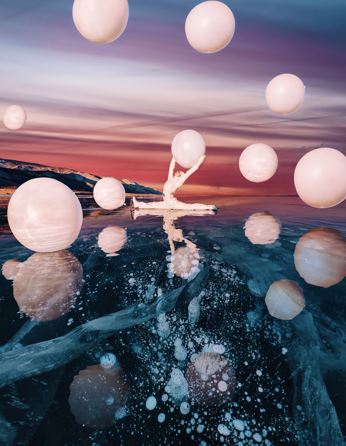 Man In Lake With Sphere Artistic Wallpapers