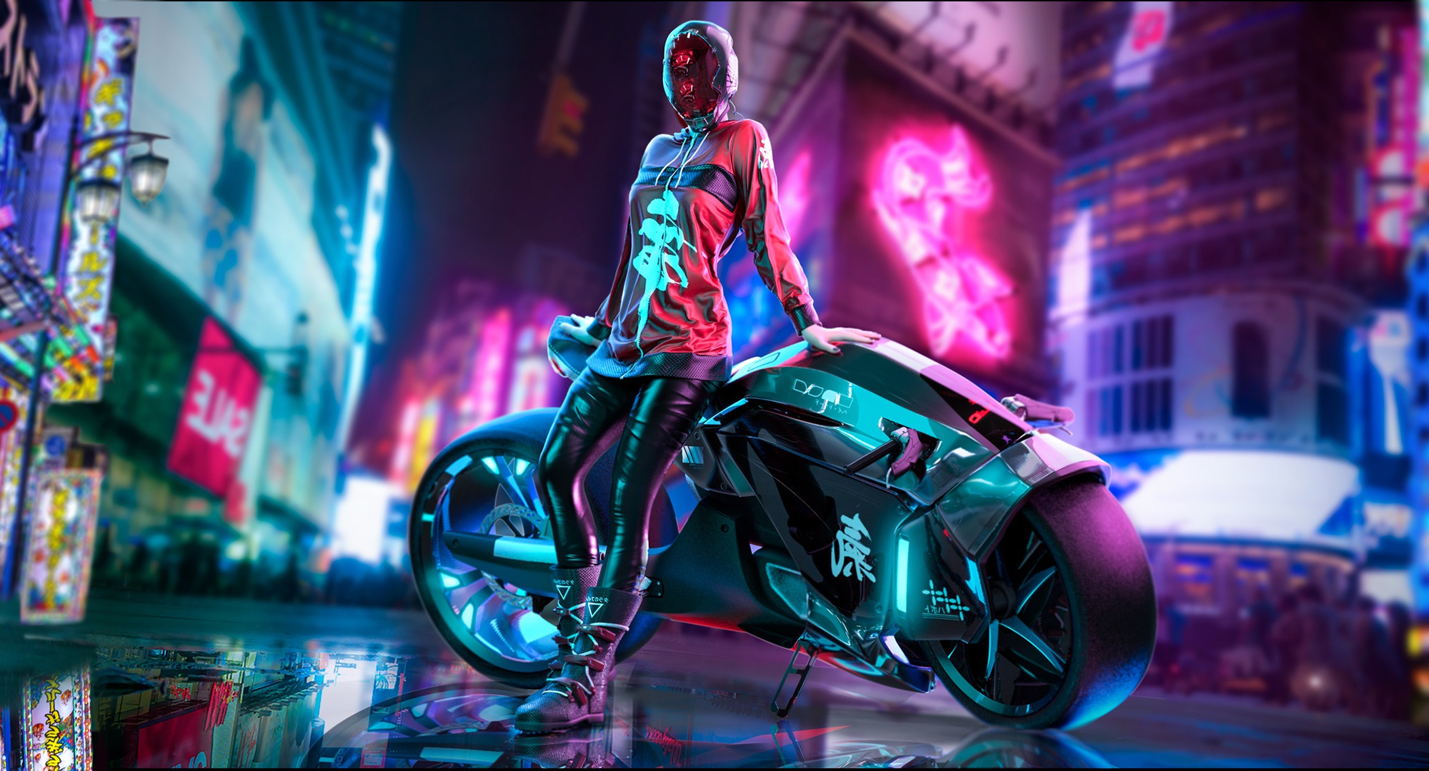 Motorcycle Cyberpunk Girl Wallpapers