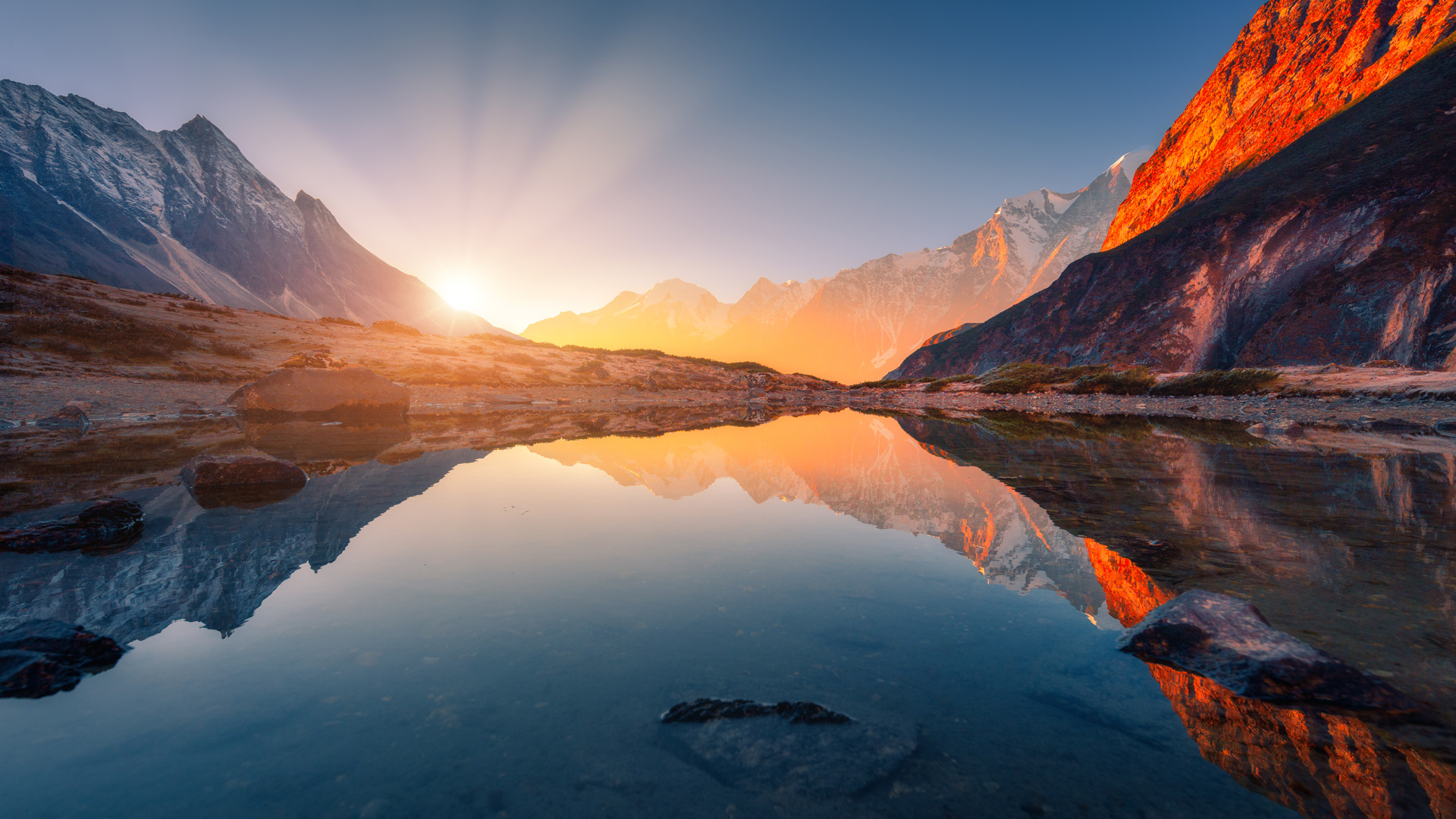 Mountains Sunrise Nepal Illustration Wallpapers