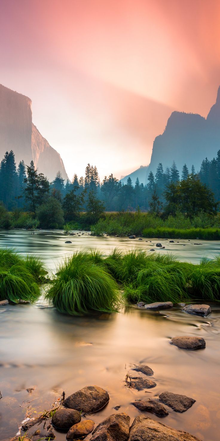 Nature Sunset Near Mountain River Artwork Wallpapers