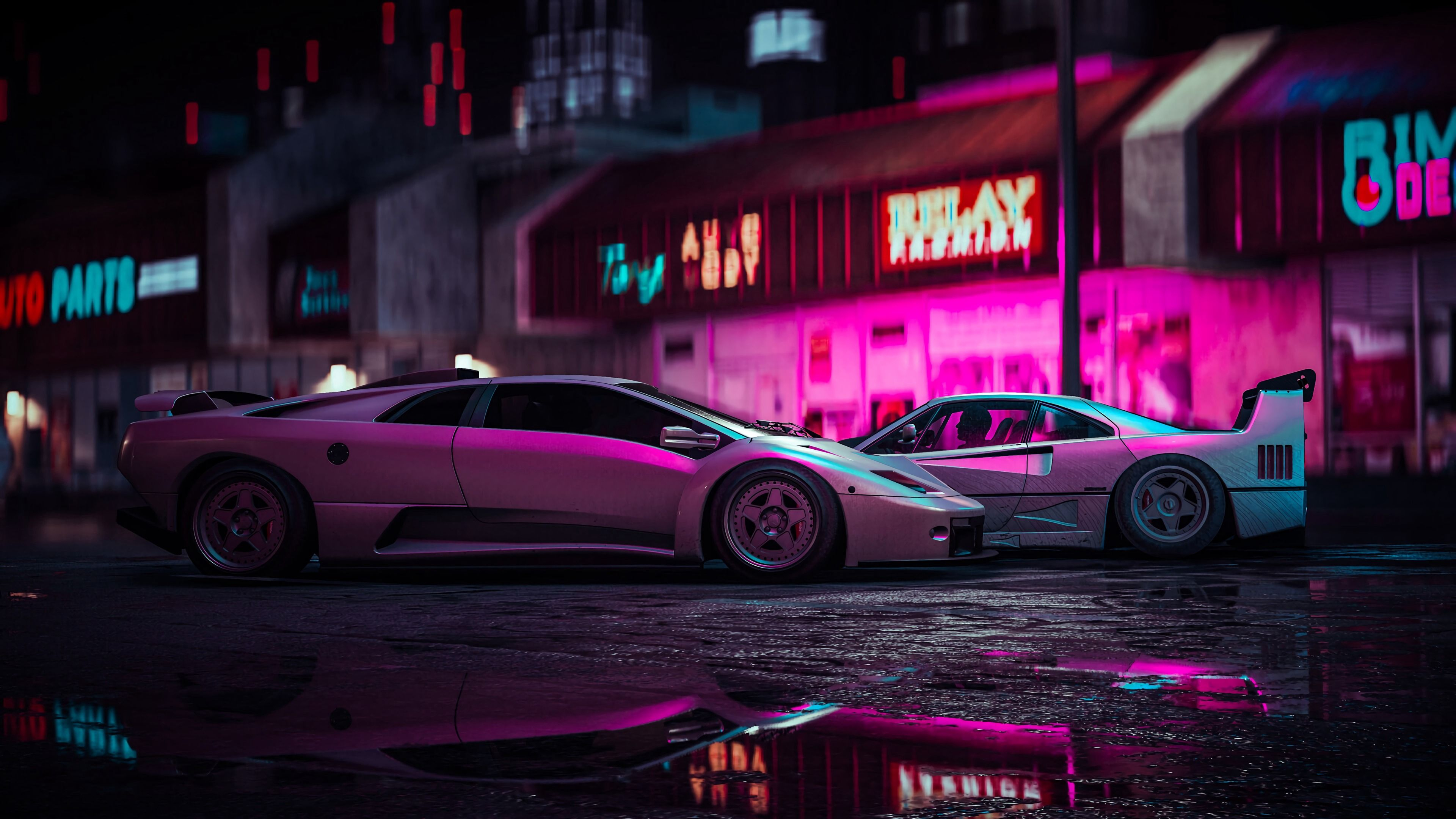 Neon Car Driving To The Moon Wolf Wallpapers