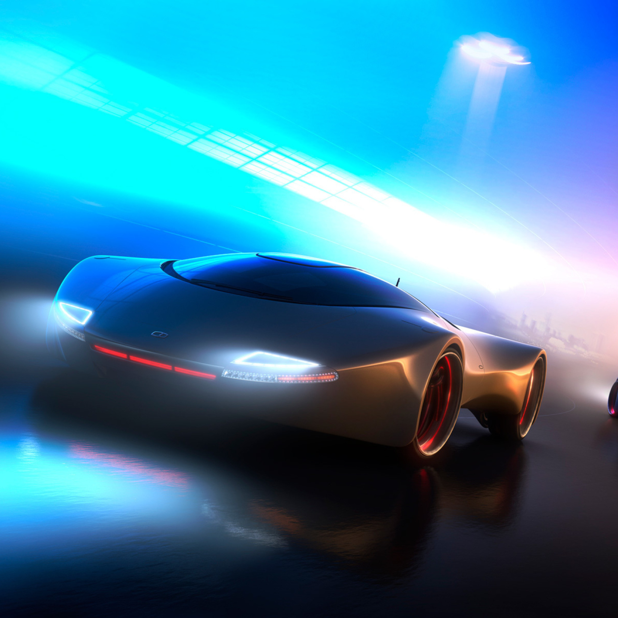 Neon Car Driving To The Moon Wolf Wallpapers