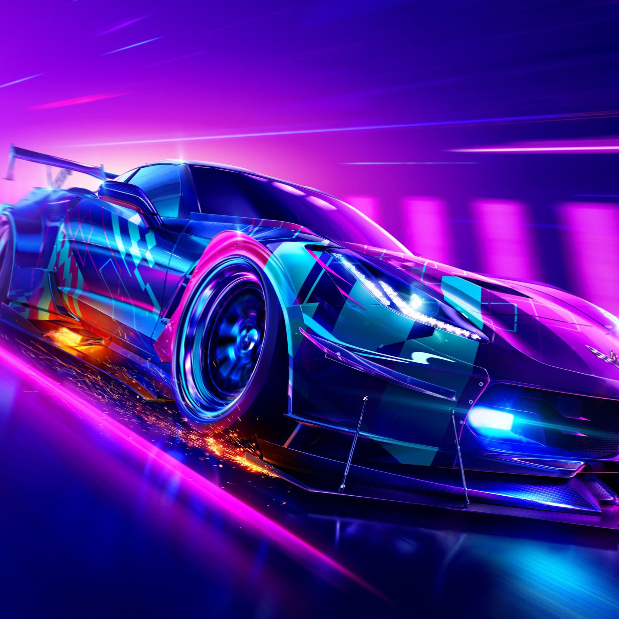 Neon Car Driving To The Moon Wolf Wallpapers