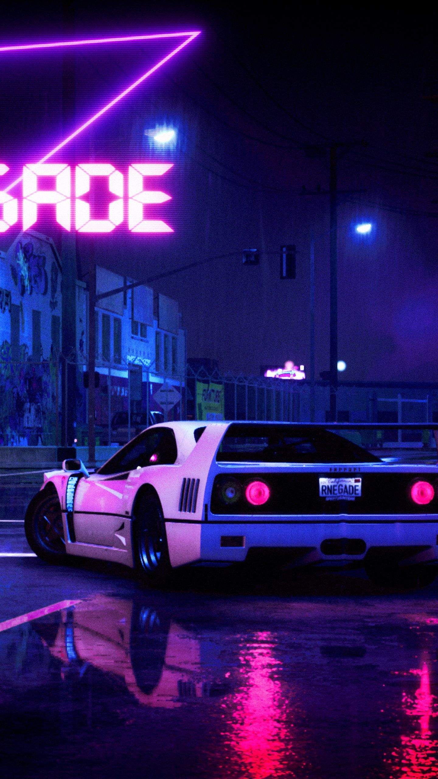 Neon Car Driving To The Moon Wolf Wallpapers