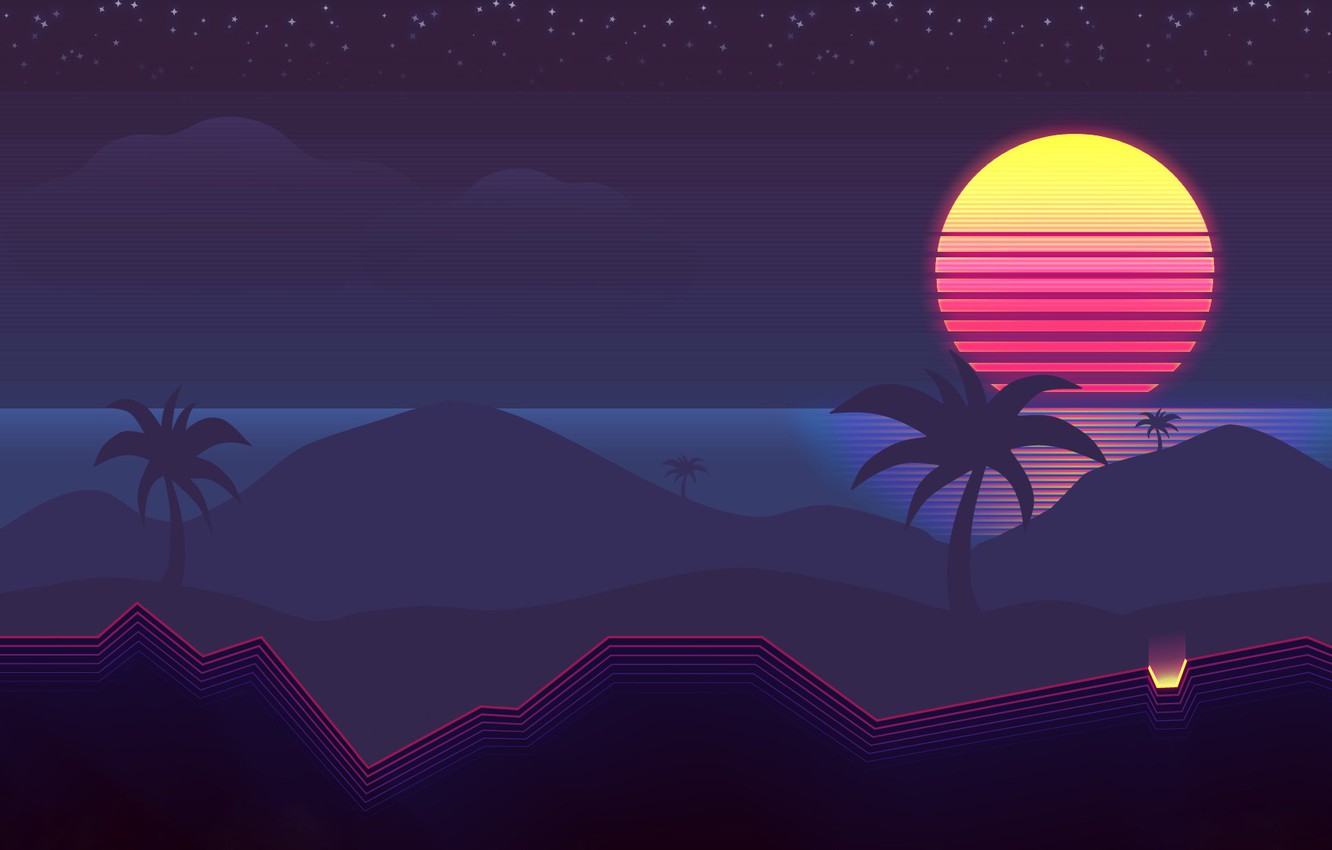 Neon Retrowave Hills Wallpapers