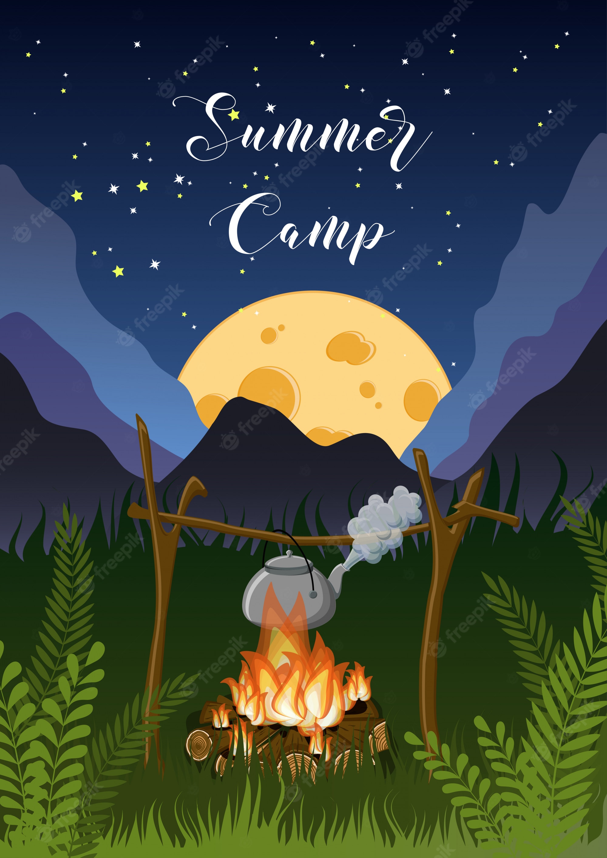 Night Mountains Summer Illustration Wallpapers